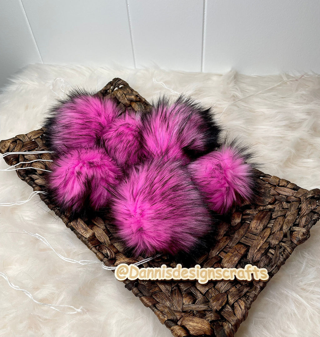 Pink husky faux  fur Pom Pom
