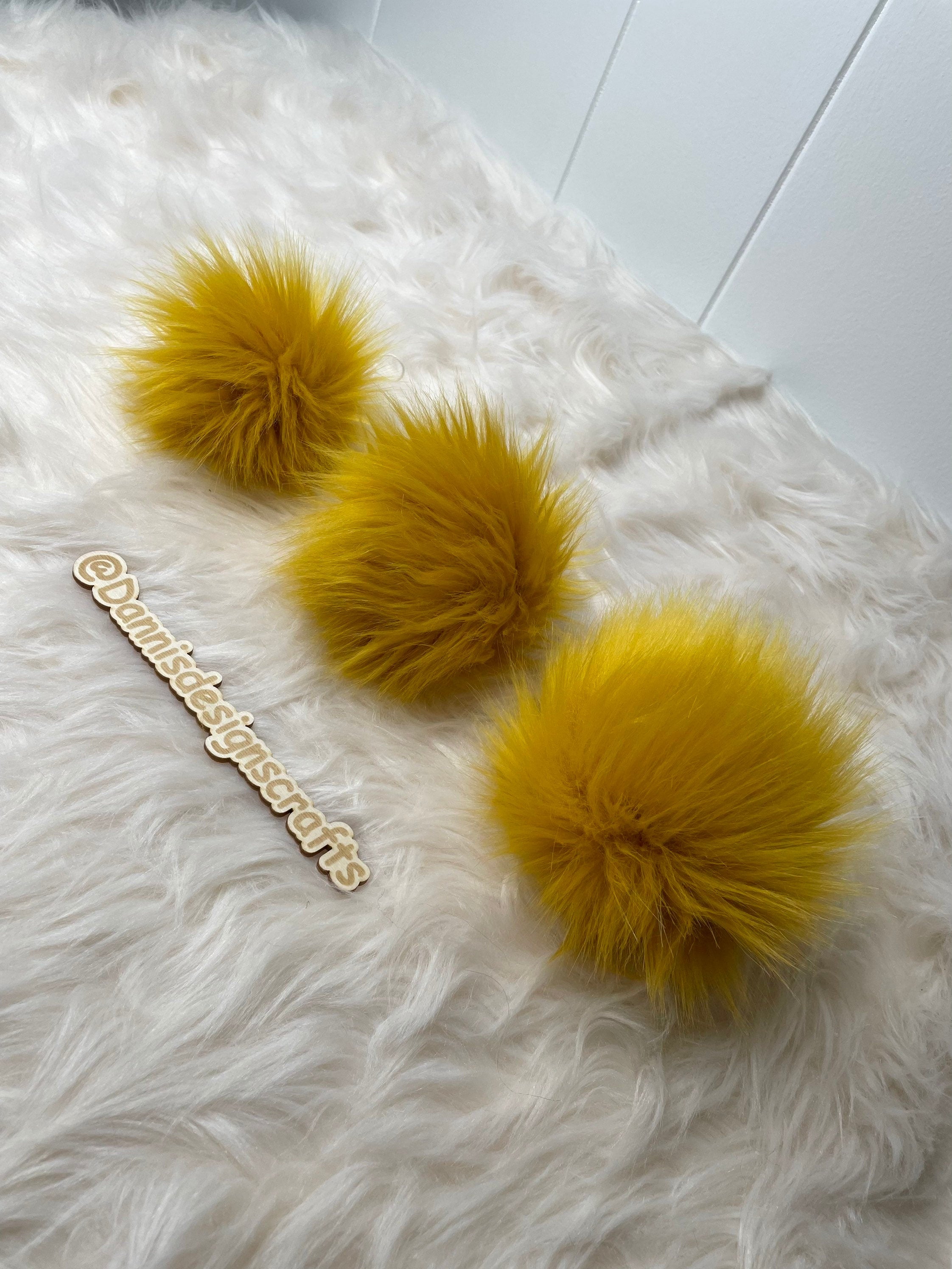Mustard Faux fur Pom Pom