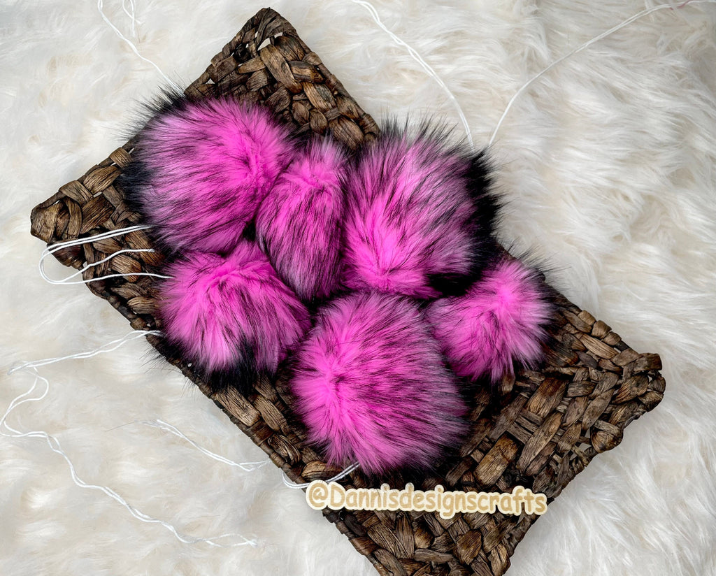 Pink husky faux  fur Pom Pom