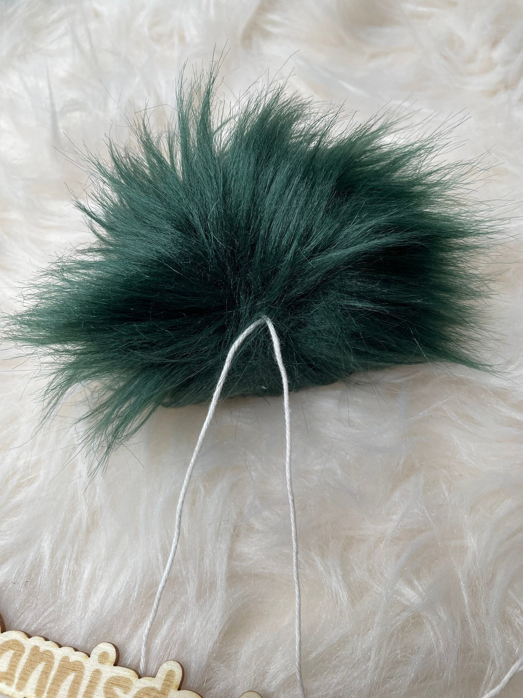 Dark green Faux fur Pom Pom