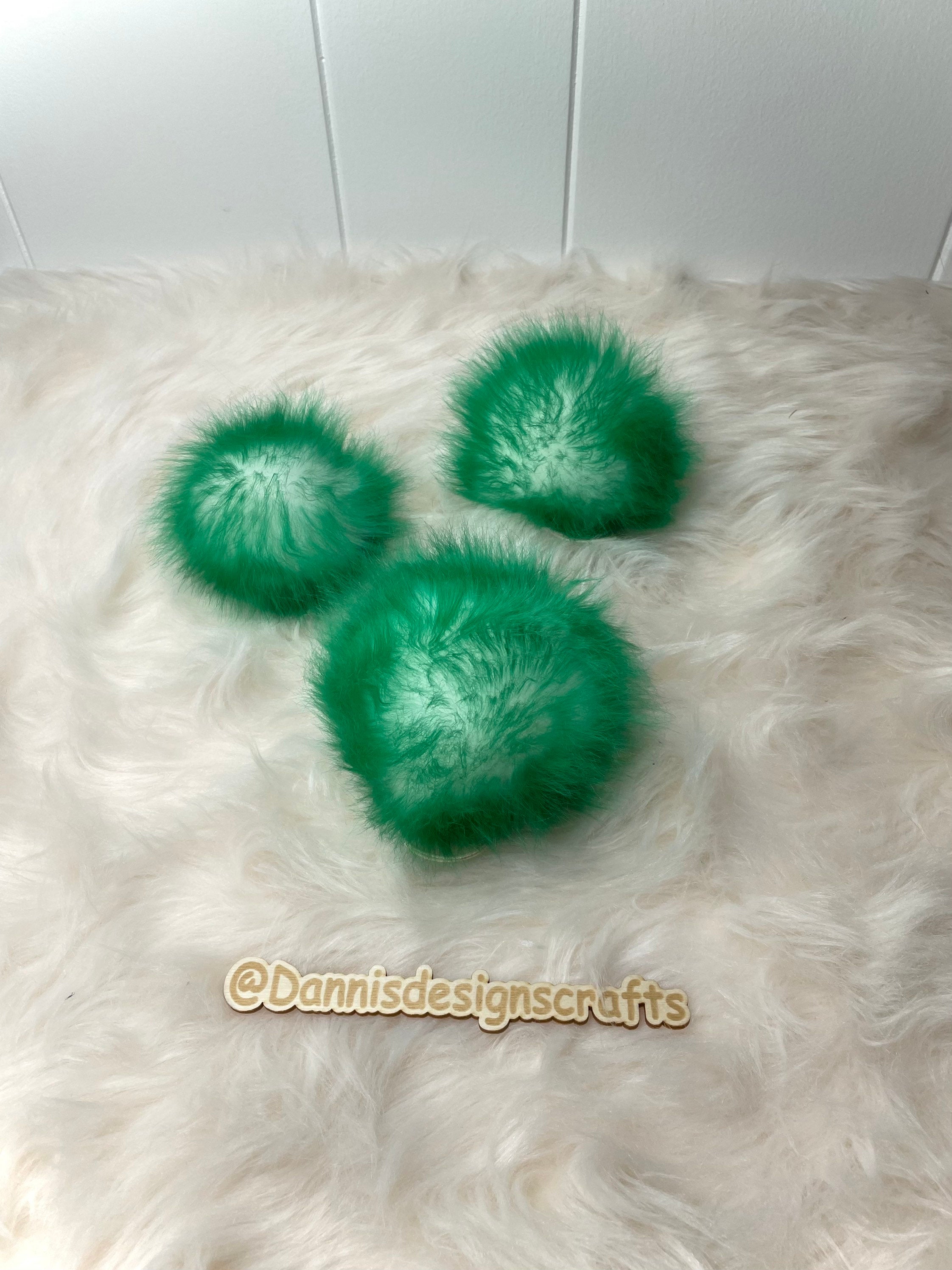 White with green tips faux fur Pom Pom