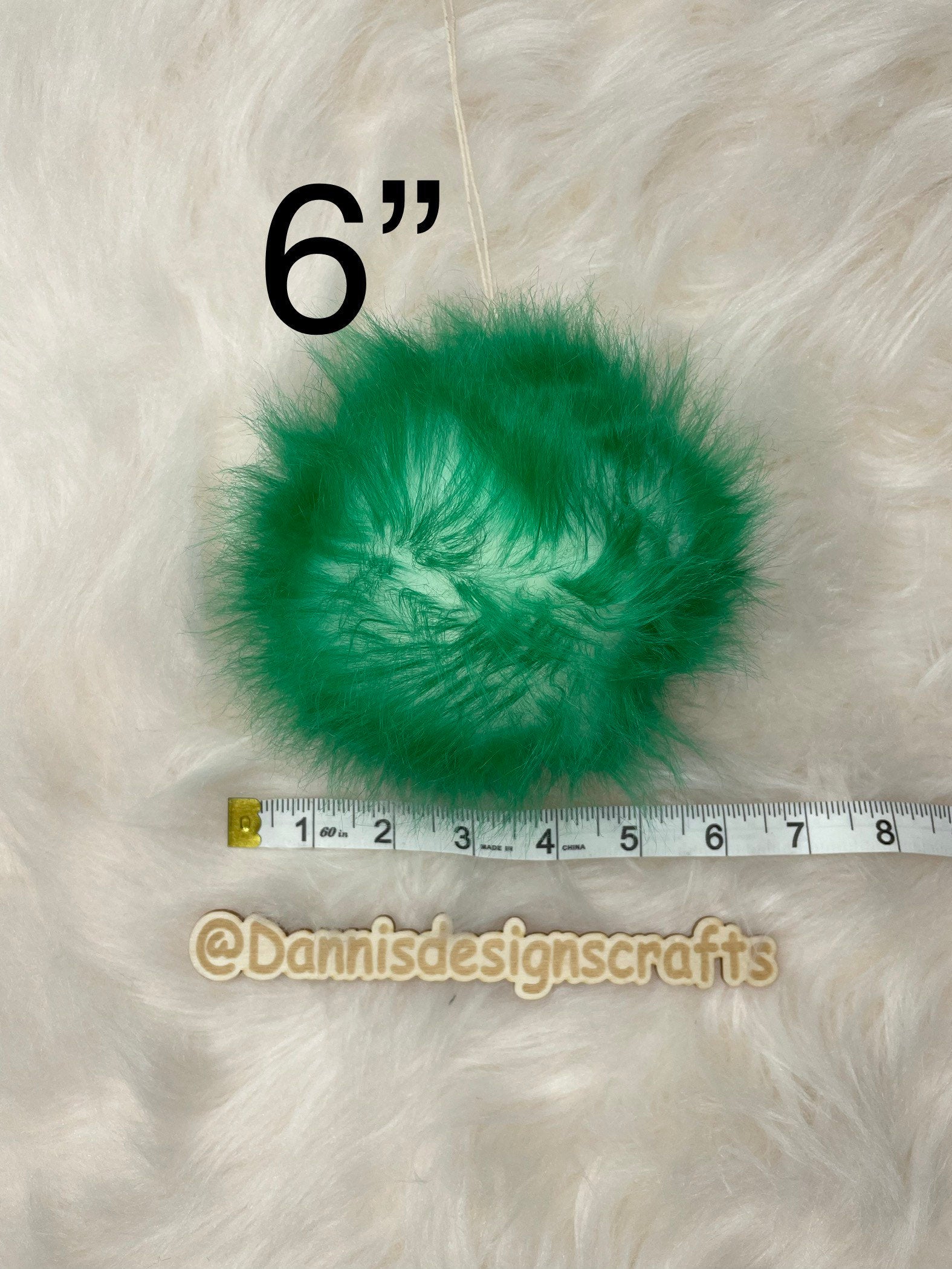 White with green tips faux fur Pom Pom