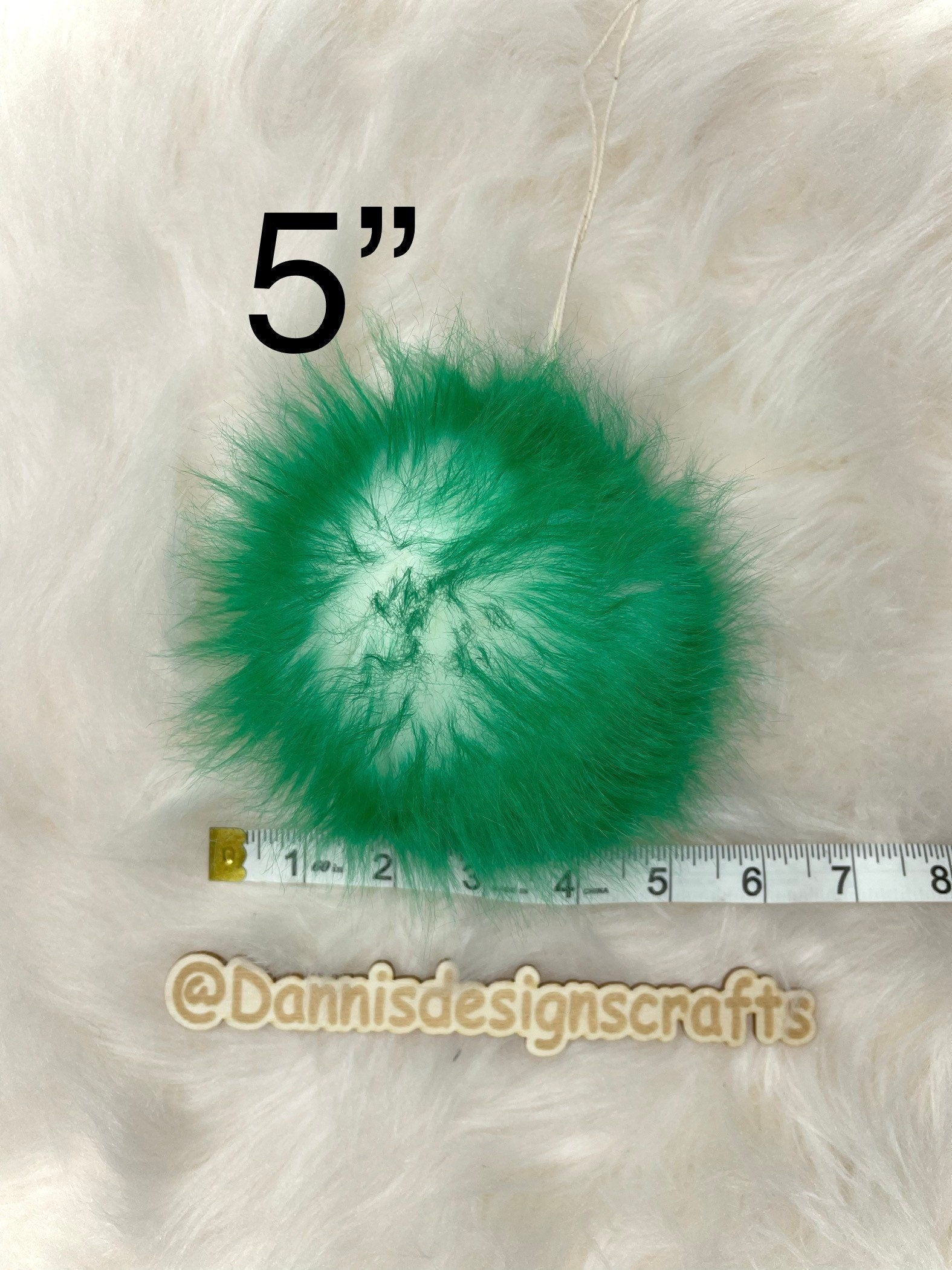 White with green tips faux fur Pom Pom