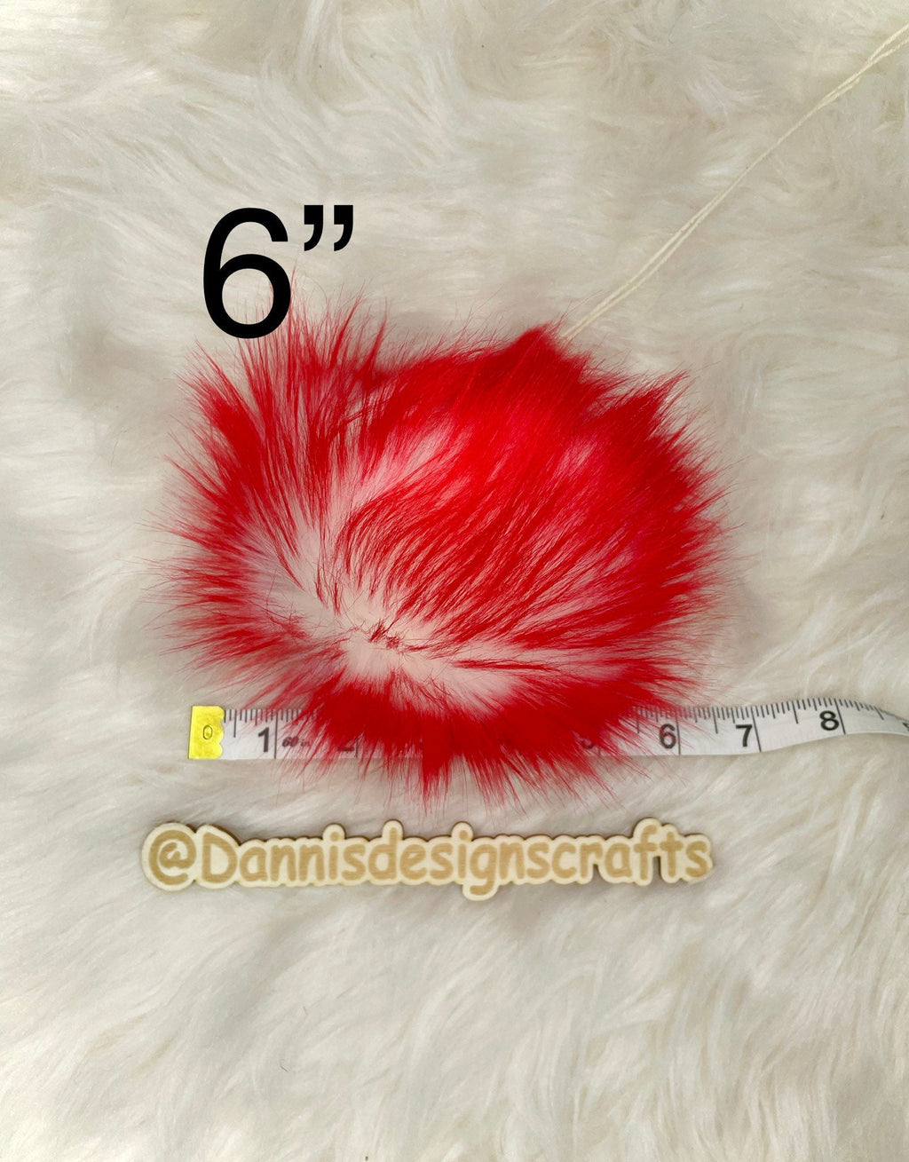 White with red tips faux fur Pom Pom