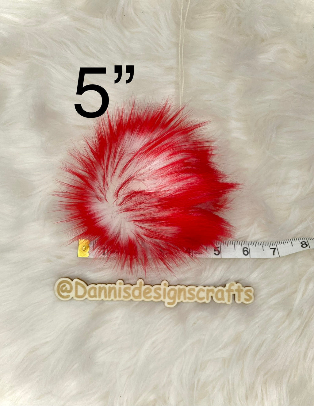 White with red tips faux fur Pom Pom