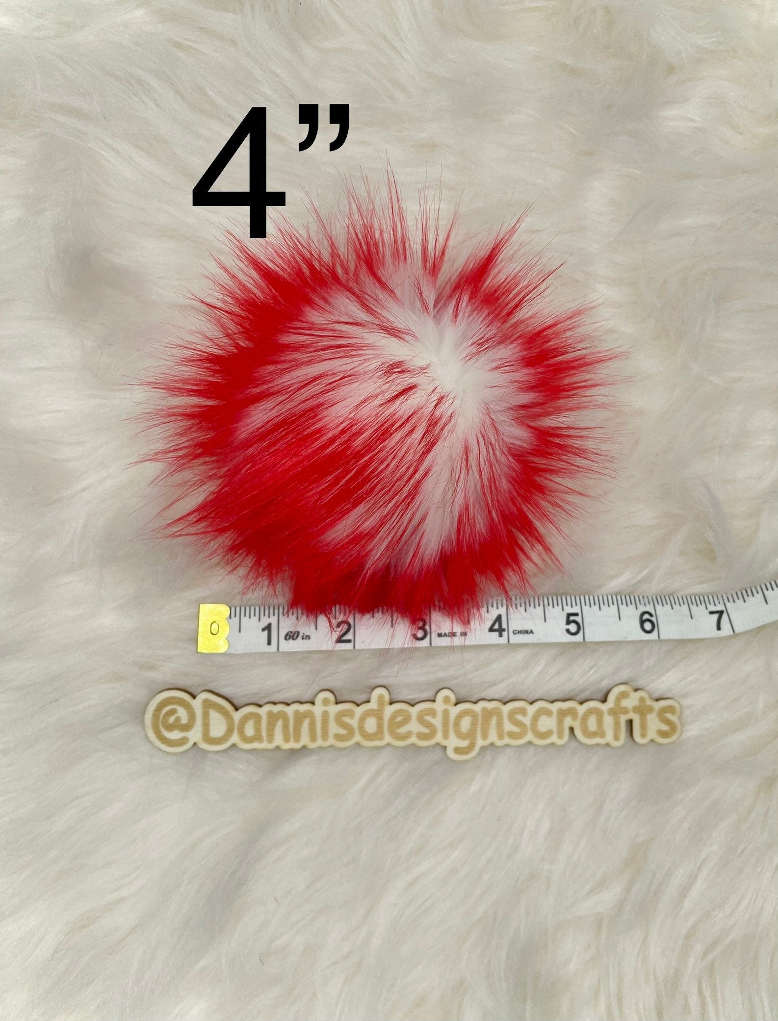 White with red tips faux fur Pom Pom