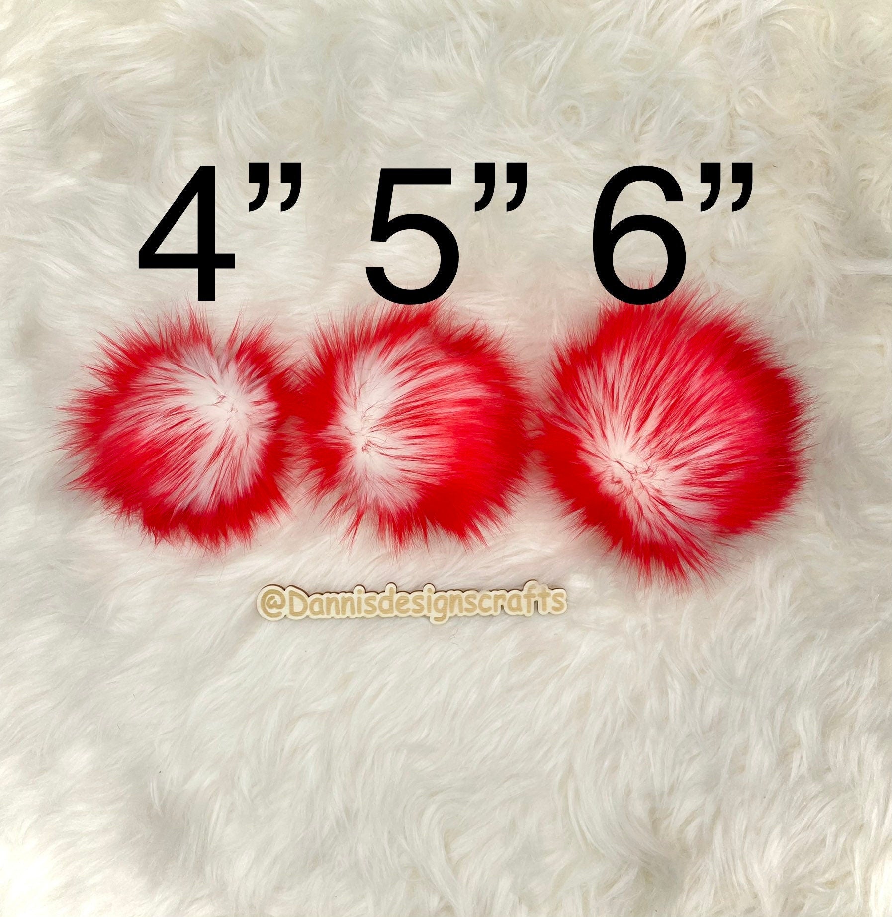 White with red tips faux fur Pom Pom