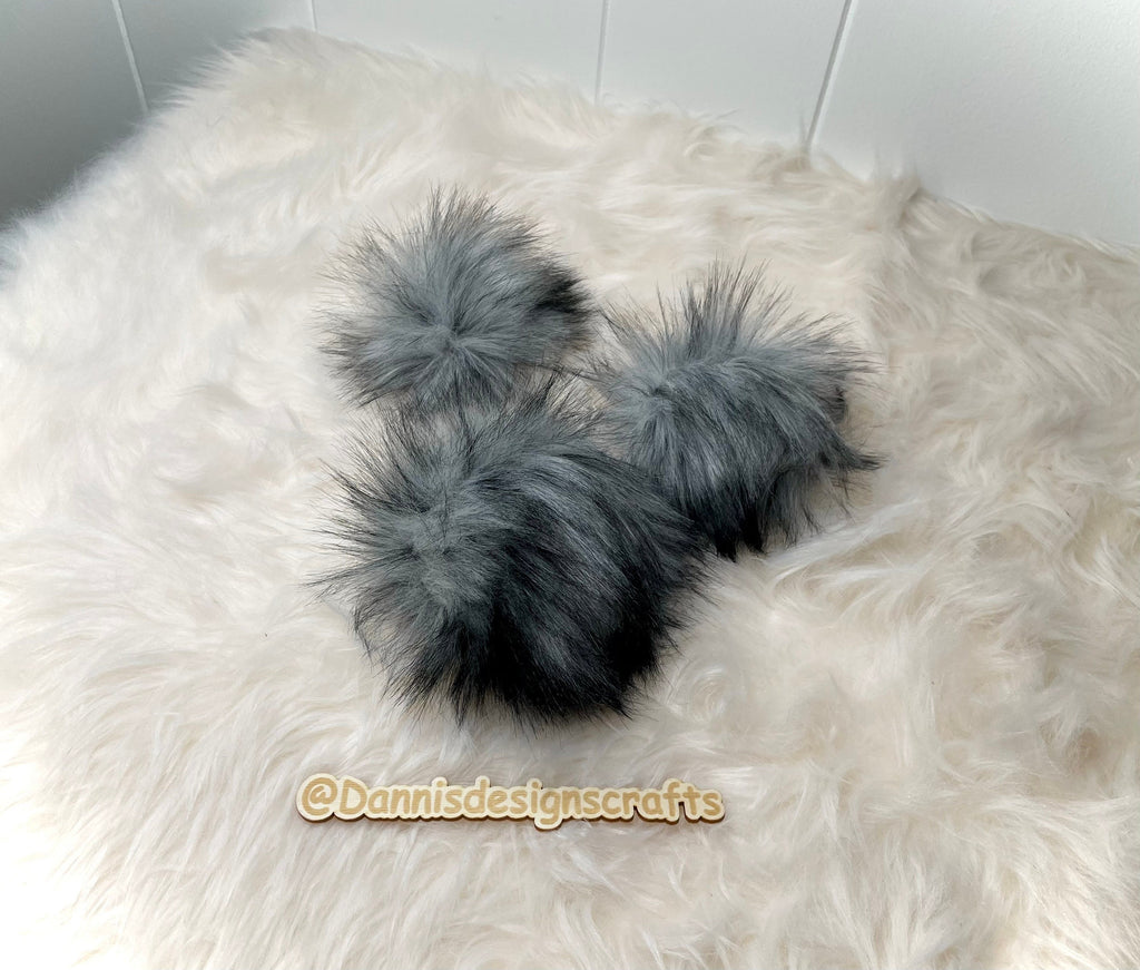 Gray husky faux fur Pom Pom