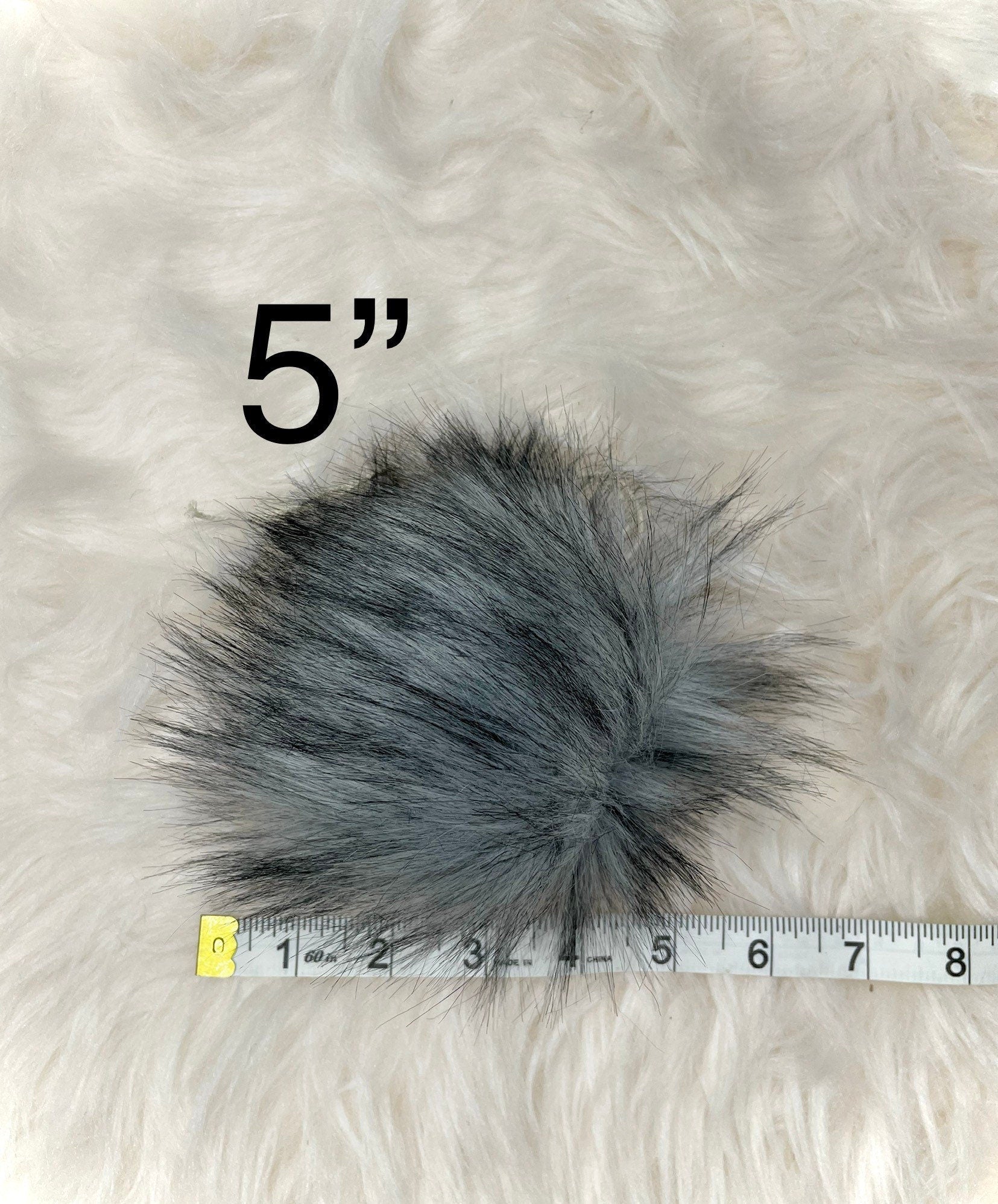 Gray husky faux fur Pom Pom