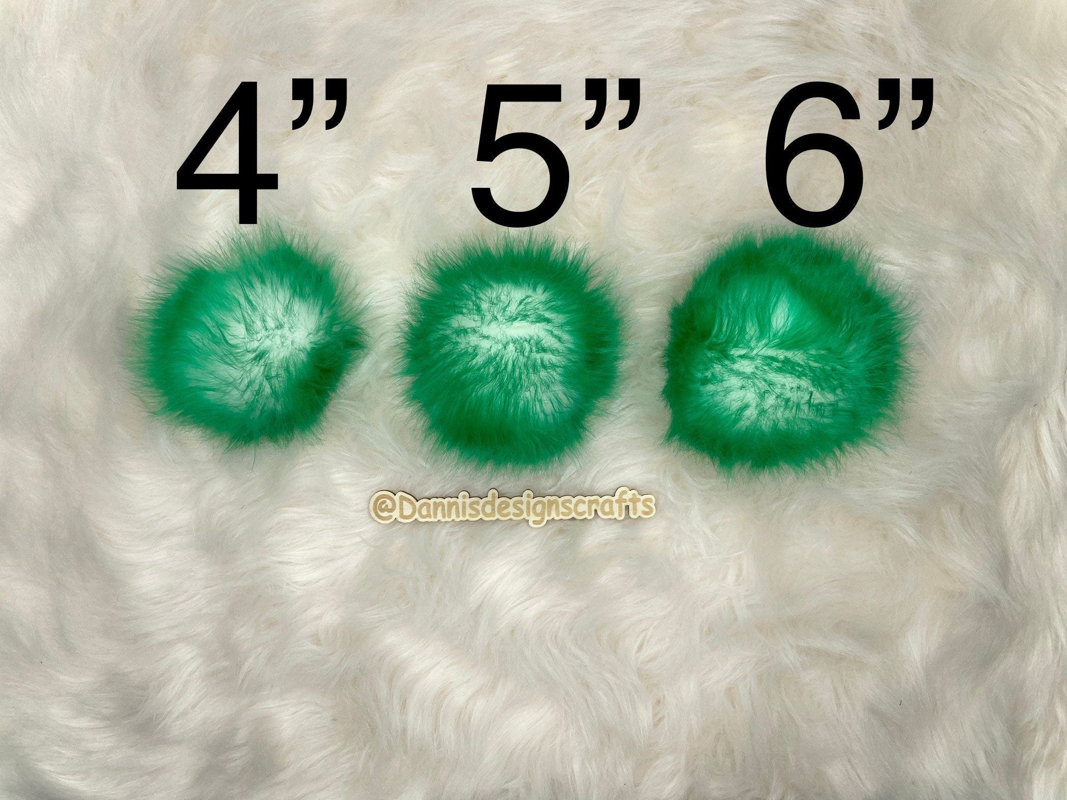 White with green tips faux fur Pom Pom