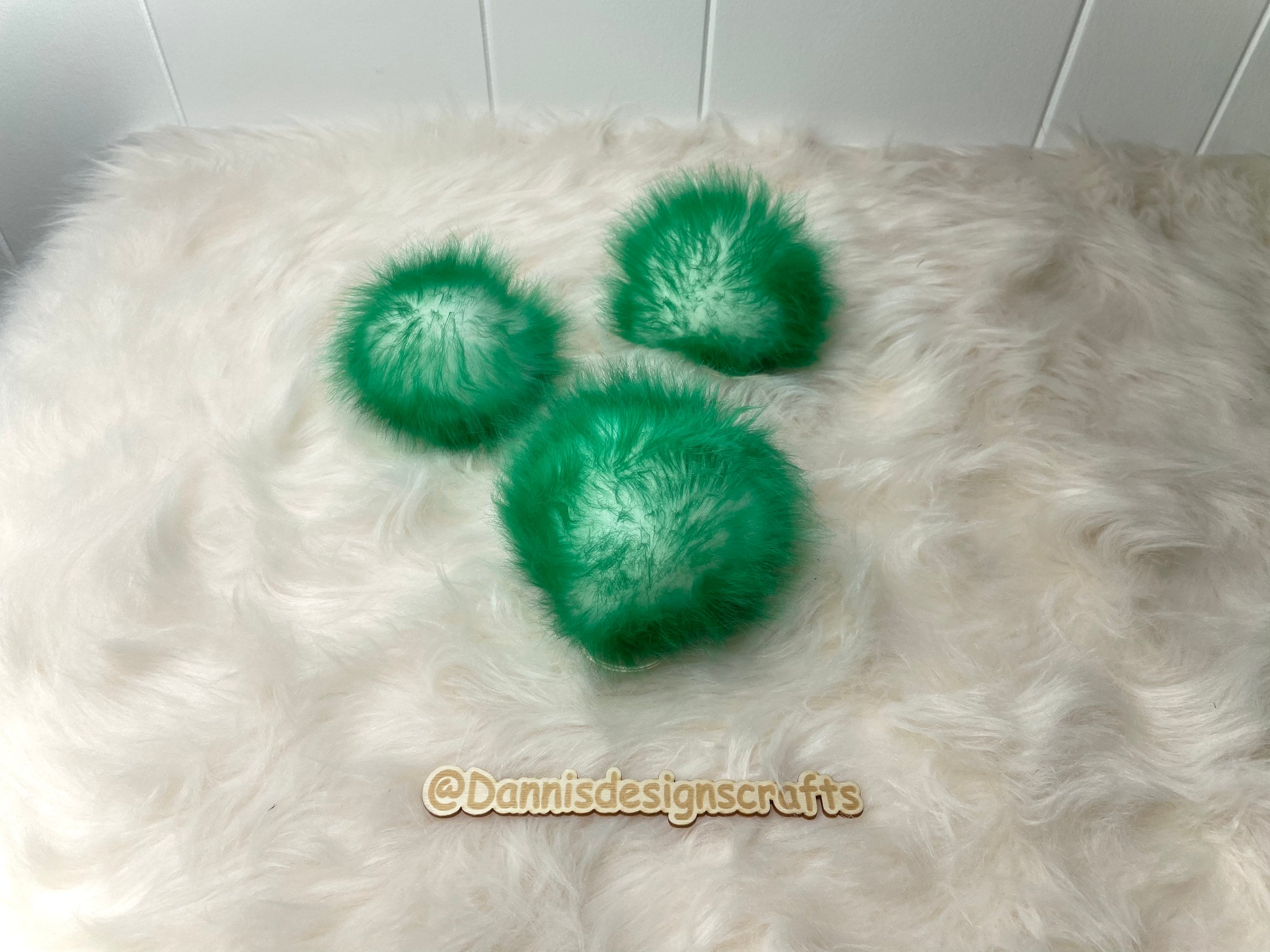 White with green tips faux fur Pom Pom