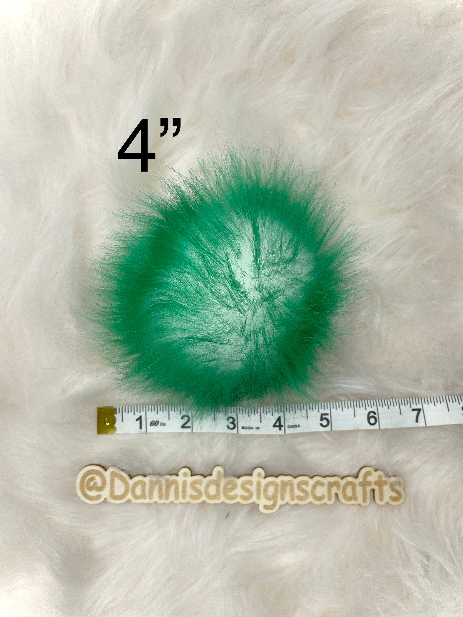 White with green tips faux fur Pom Pom