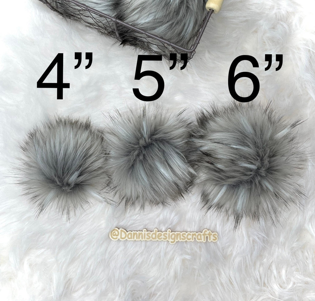 Grey wolf faux fur pom pom