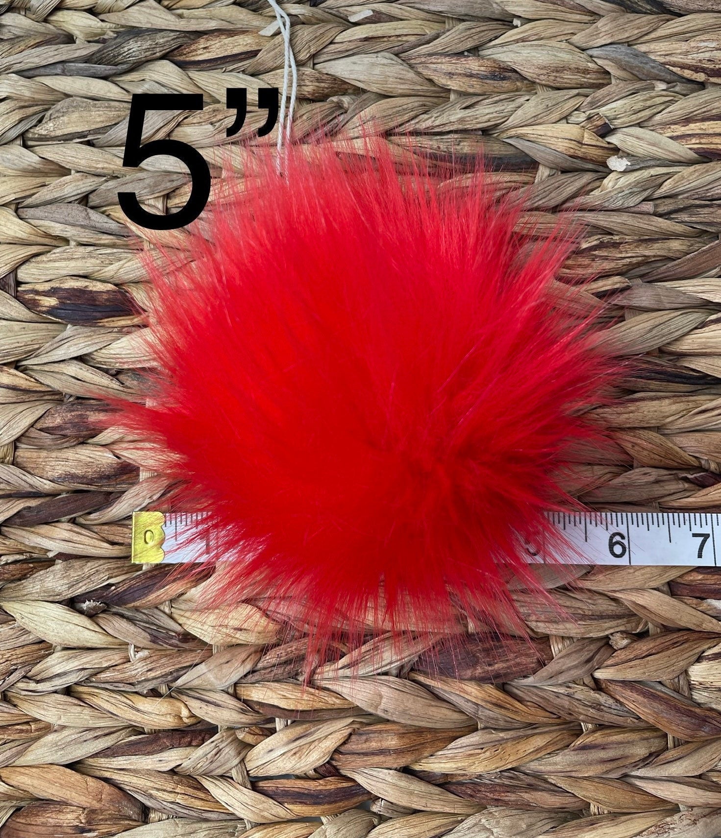 Fire red Faux fur Pom Pom