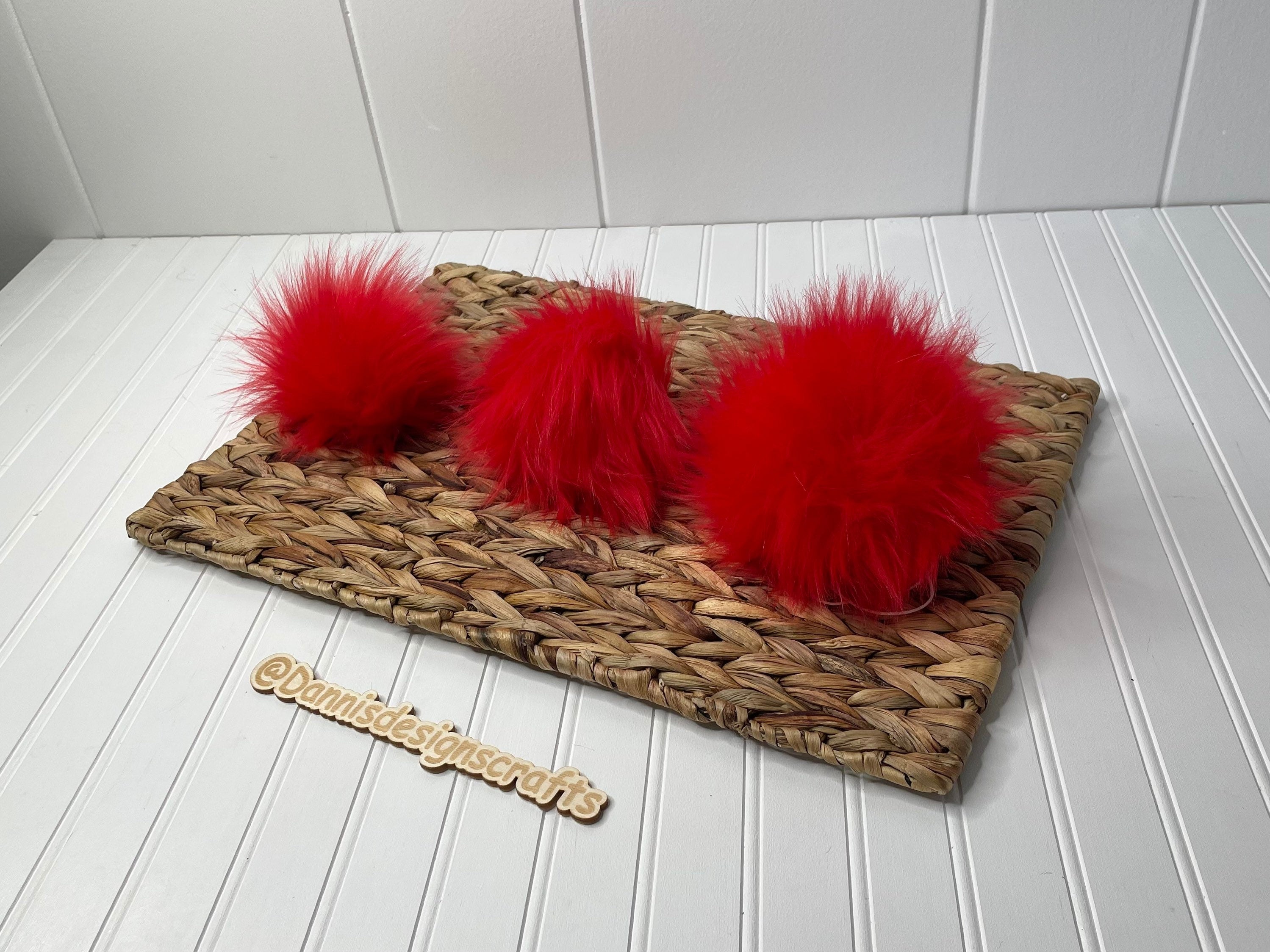 Fire red Faux fur Pom Pom