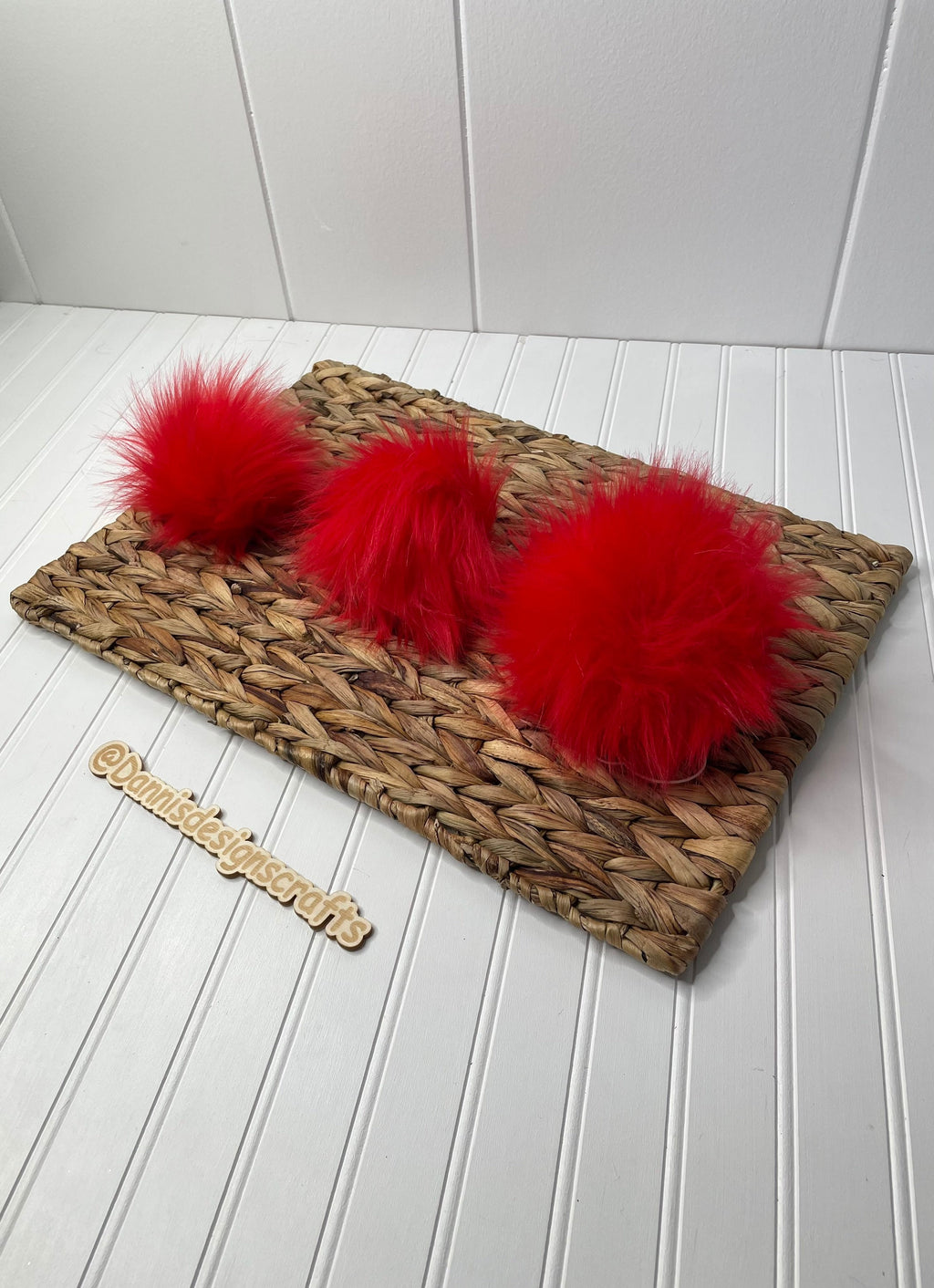 Fire red Faux fur Pom Pom