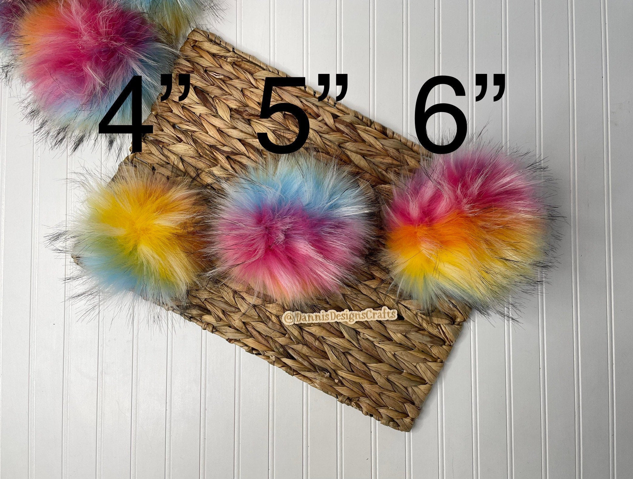 Luxe rainbow and black tip faux fur Pom Poms