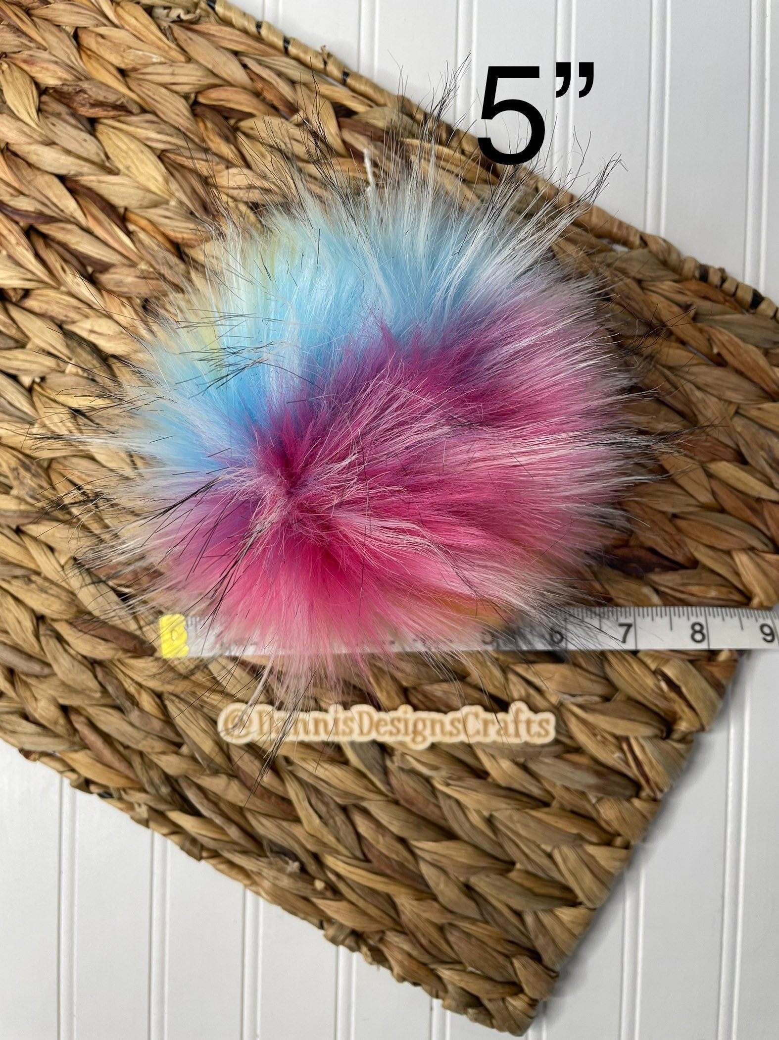 Luxe rainbow and black tip faux fur Pom Poms