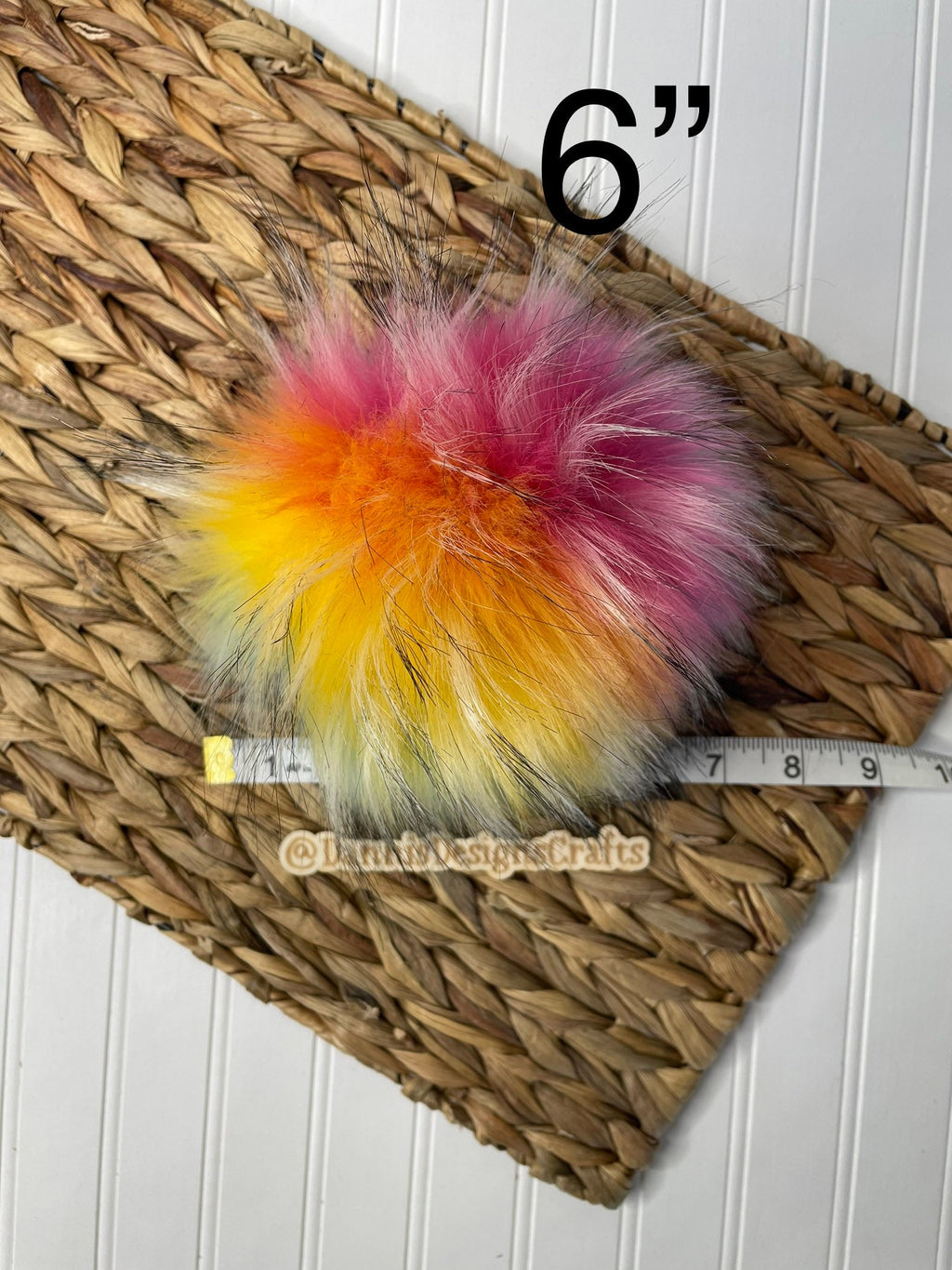 Luxe rainbow and black tip faux fur Pom Poms