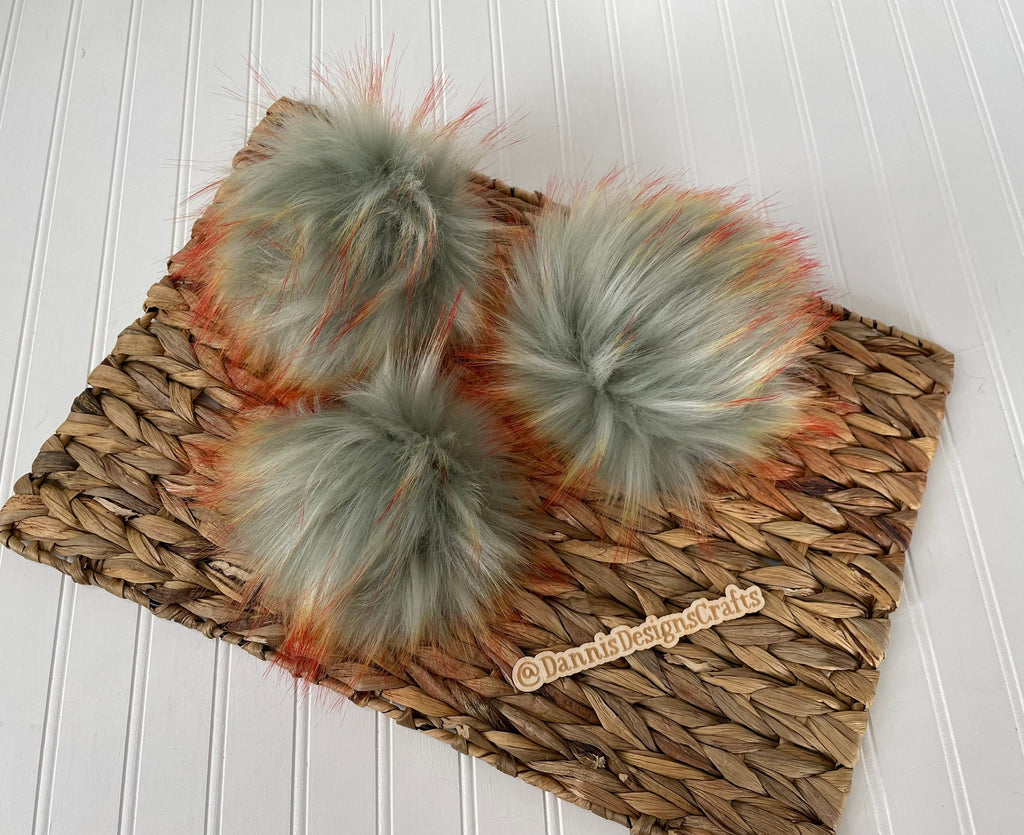 Luxe green - blue and orange faux fur Pom Poms