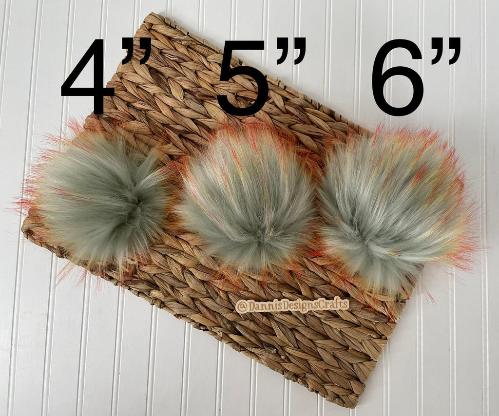 Luxe green - blue and orange faux fur Pom Poms