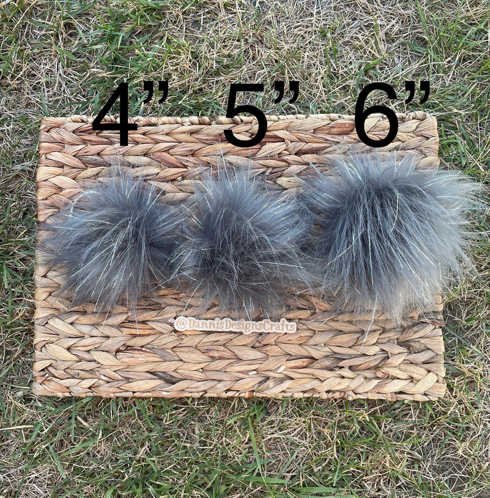 Grey tinsel faux fur pom pom