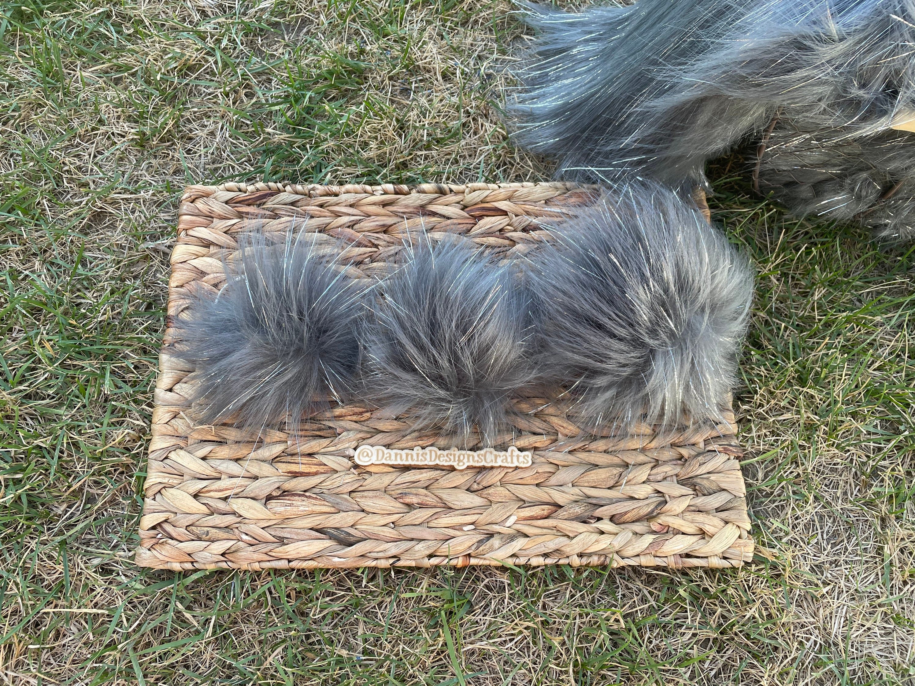 Grey tinsel faux fur pom pom