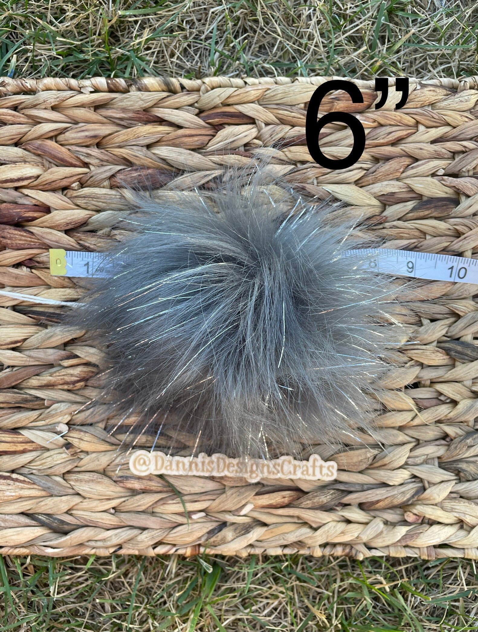 Grey tinsel faux fur pom pom