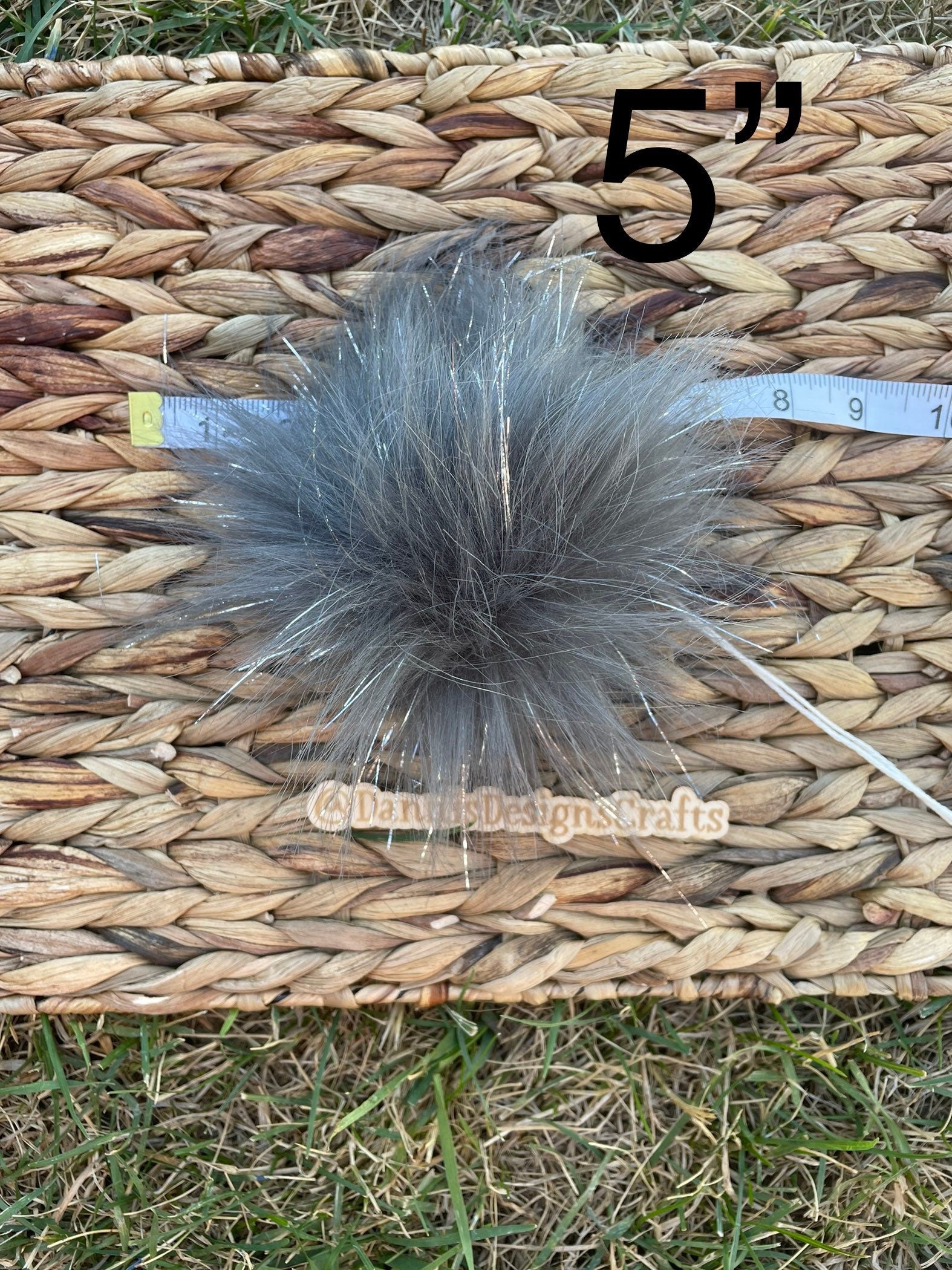 Grey tinsel faux fur pom pom