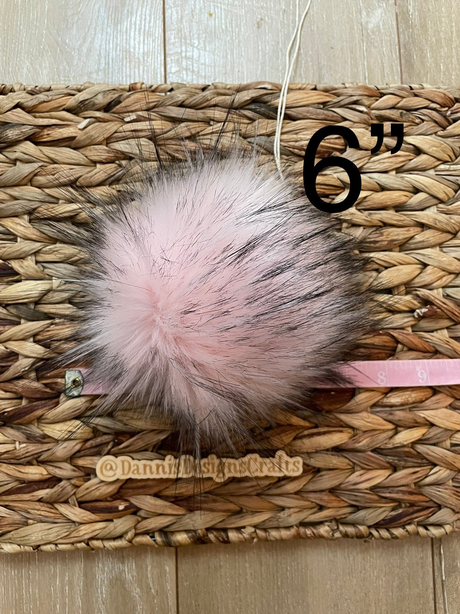 Light pink black tips Luxe faux fur Pom Poms