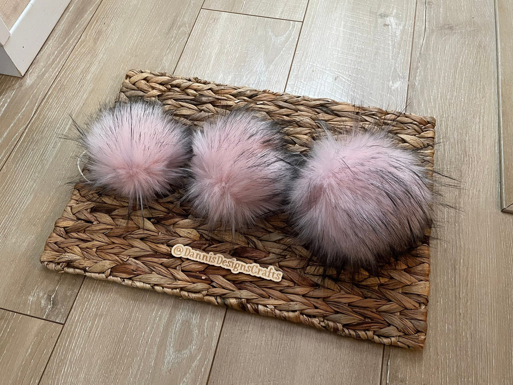 Light pink black tips Luxe faux fur Pom Poms