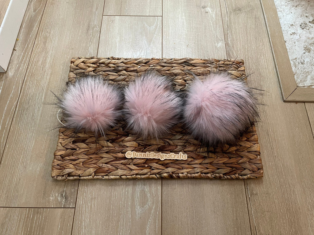 Light pink black tips Luxe faux fur Pom Poms