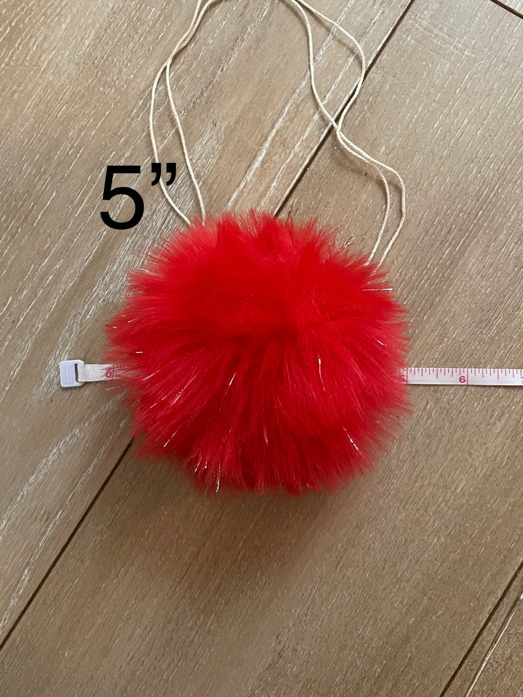 Red tinsel Faux fur Pom Pom
