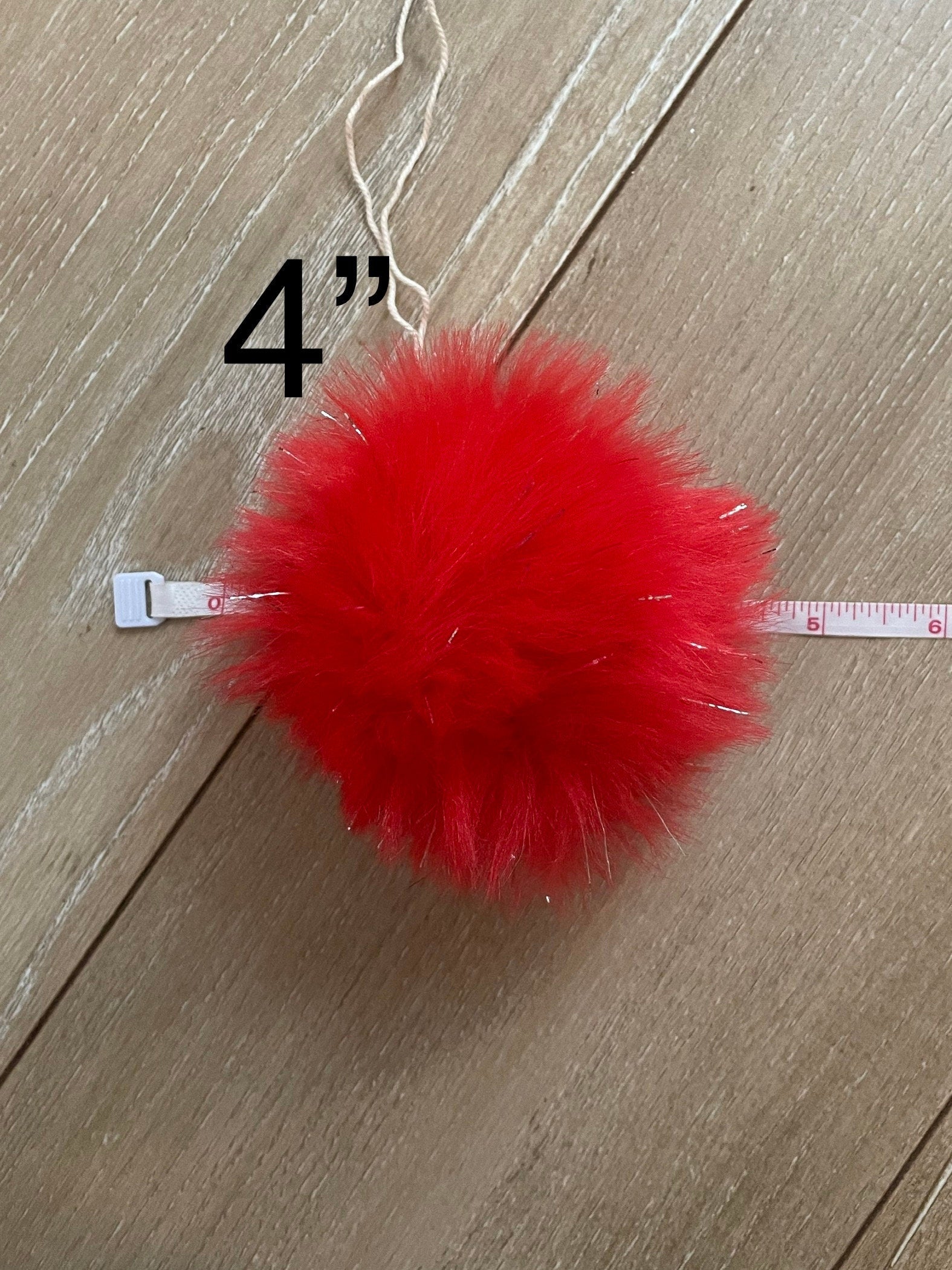 Red tinsel Faux fur Pom Pom