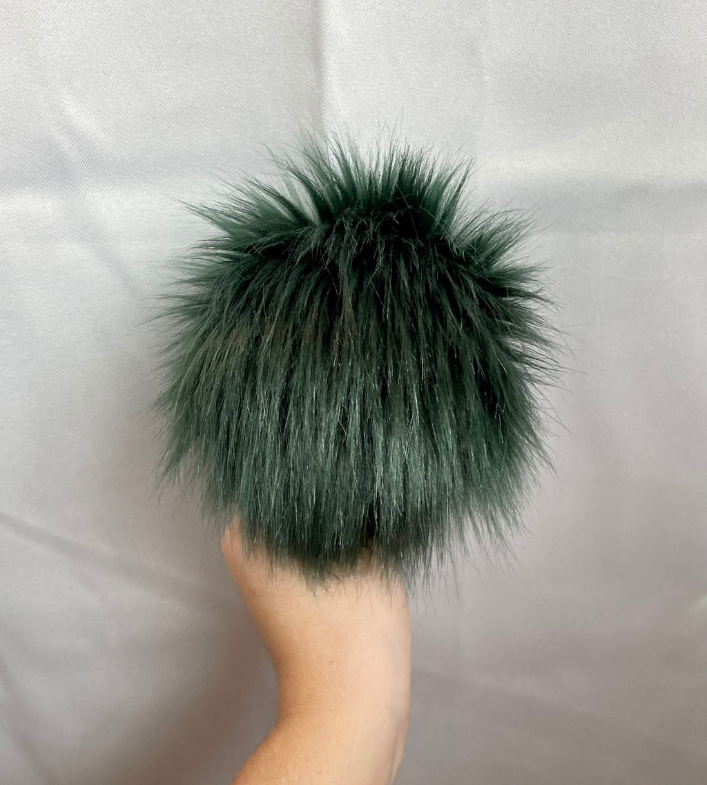Dark green Faux fur Pom Pom