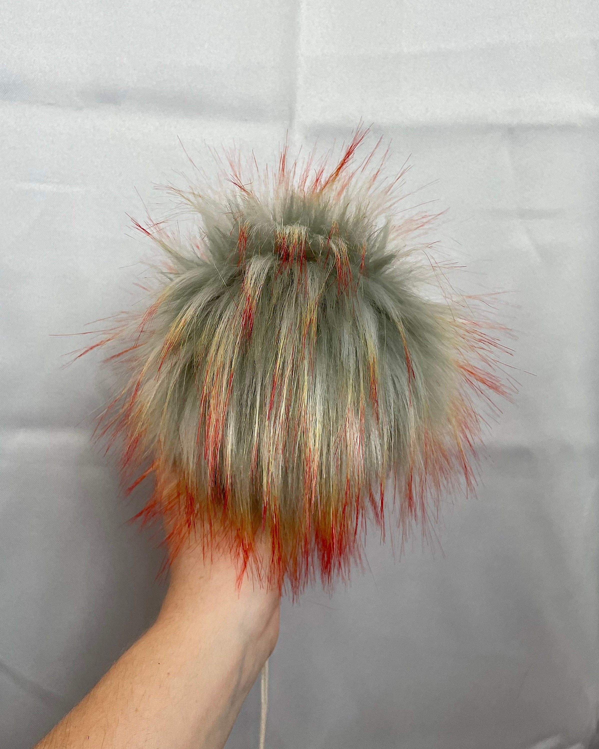 Luxe green - blue and orange faux fur Pom Poms