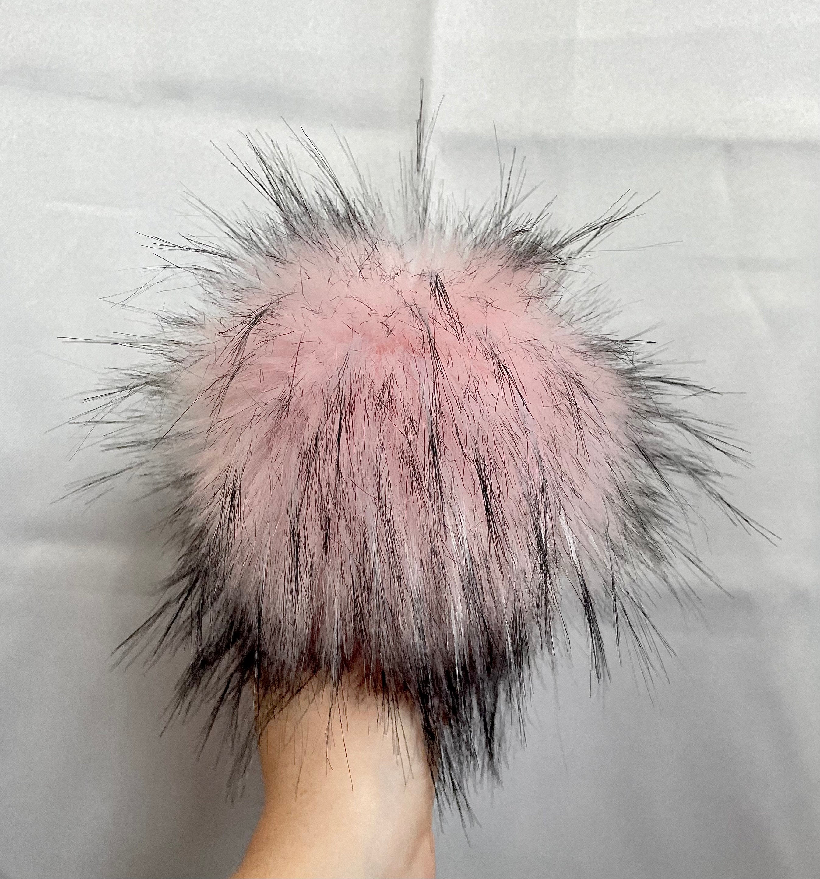 Light pink black tips Luxe faux fur Pom Poms