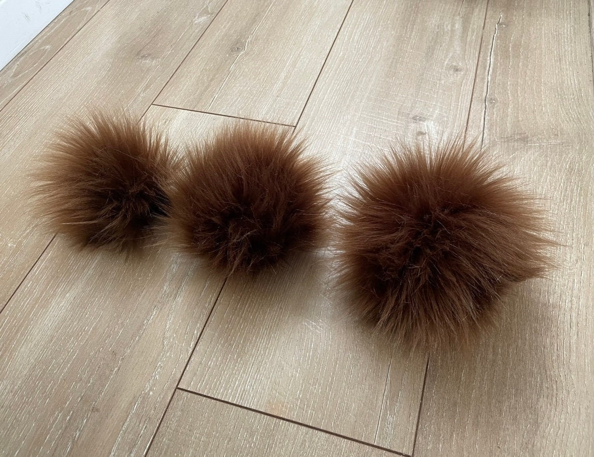 Chocolate faux fur pom pom