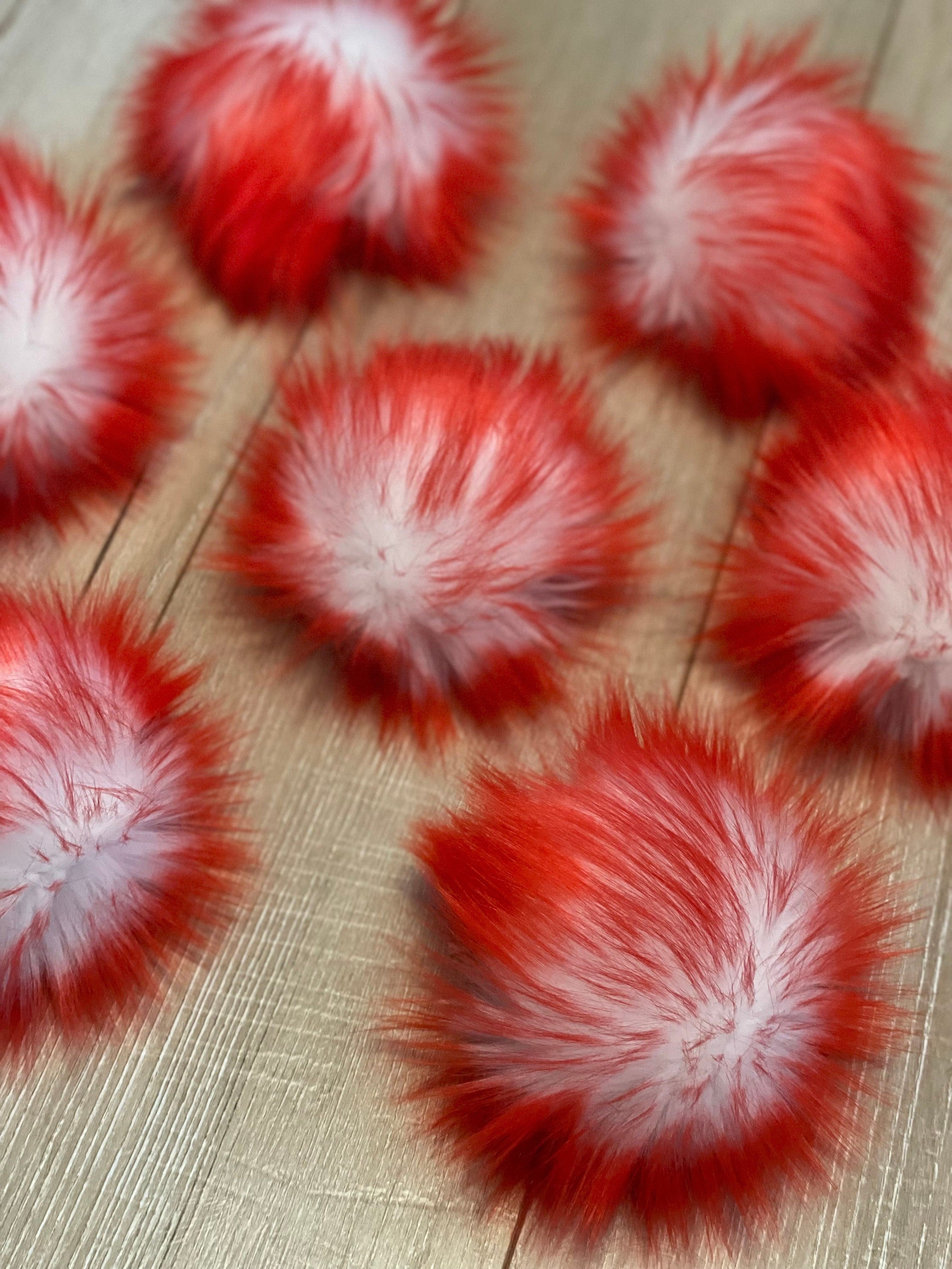 White with red tips faux fur Pom Pom
