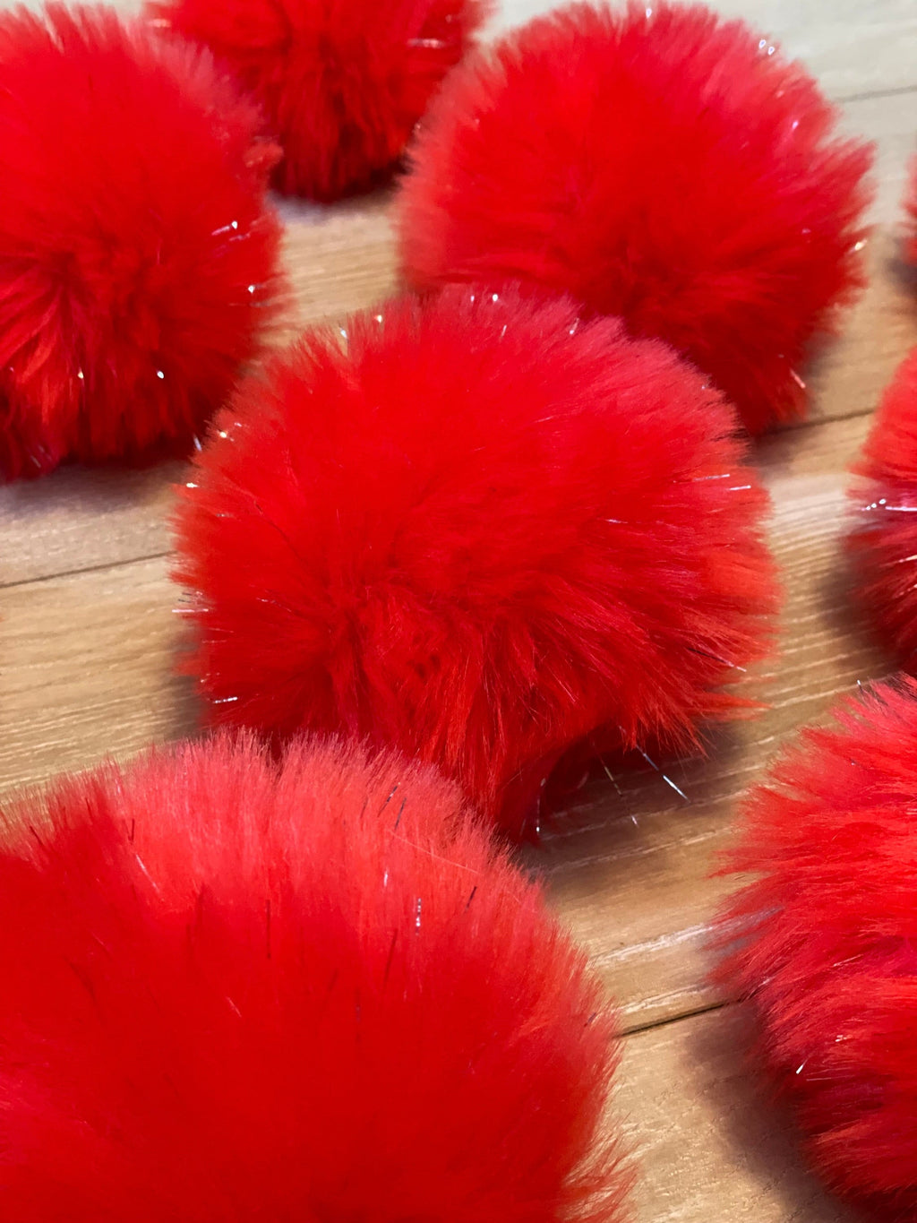 Red tinsel Faux fur Pom Pom