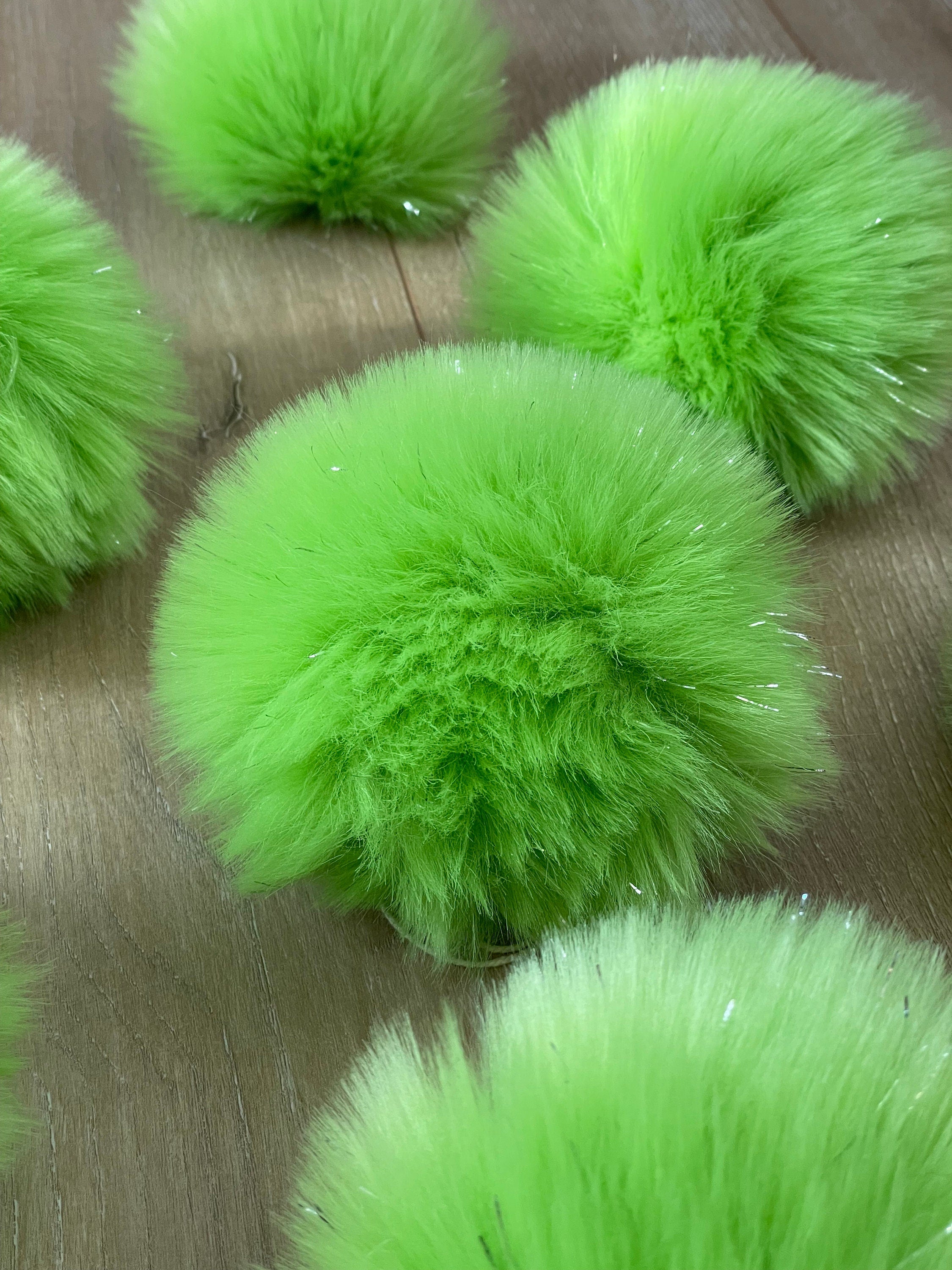 Lime tinsel faux fur Pom Pom