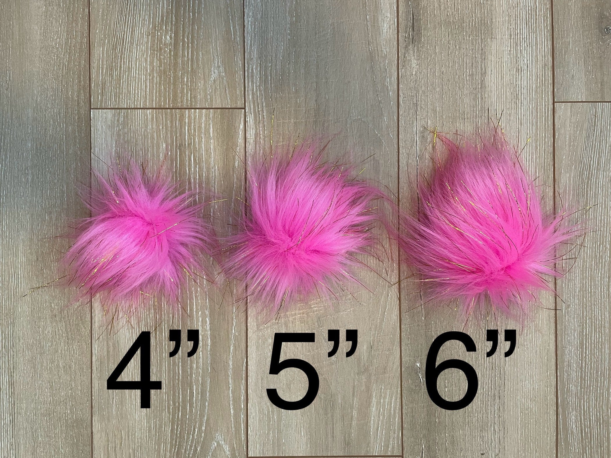 Bright pink with gold tinsel faux fur Pom Pom