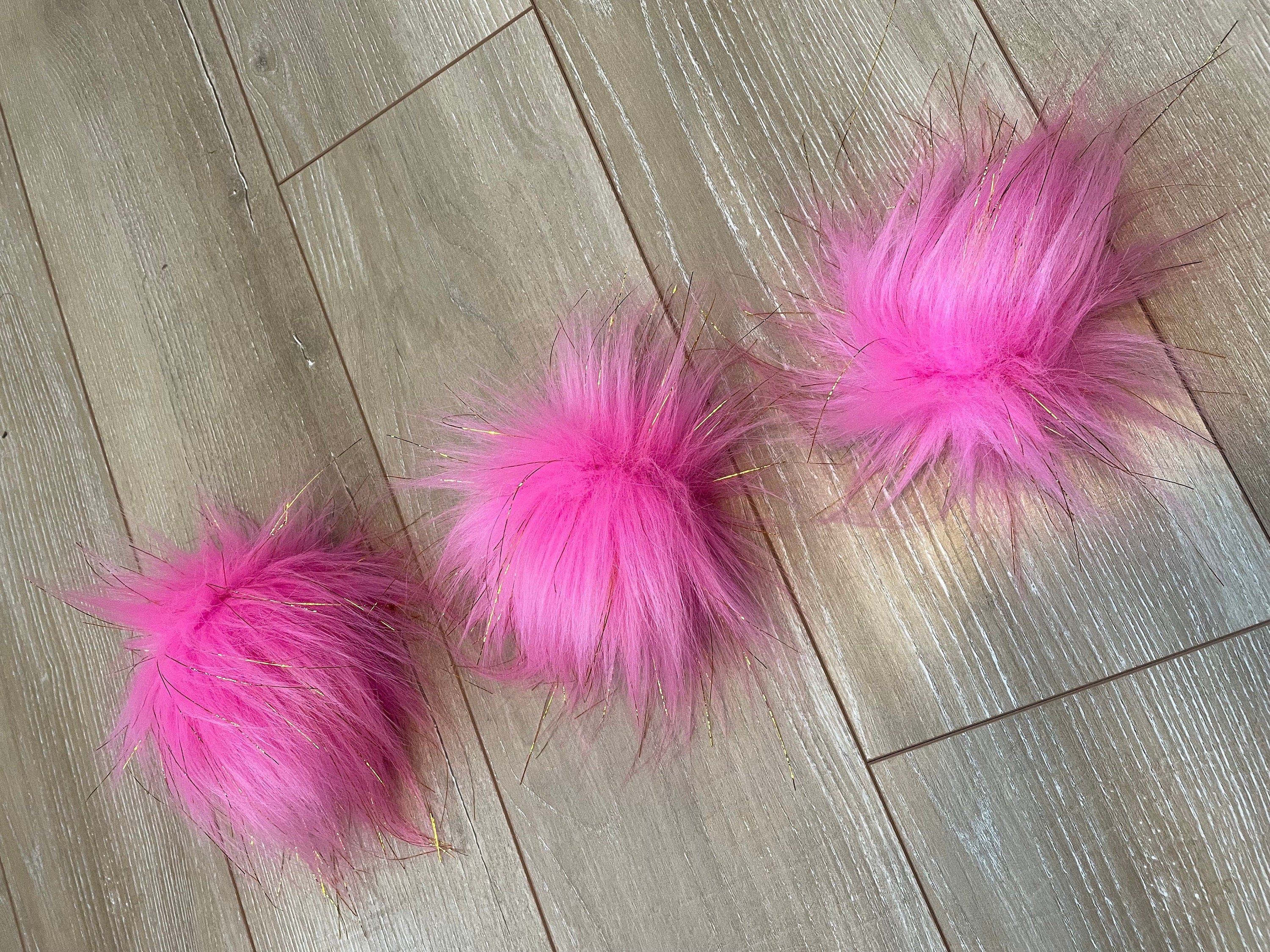 Bright pink with gold tinsel faux fur Pom Pom