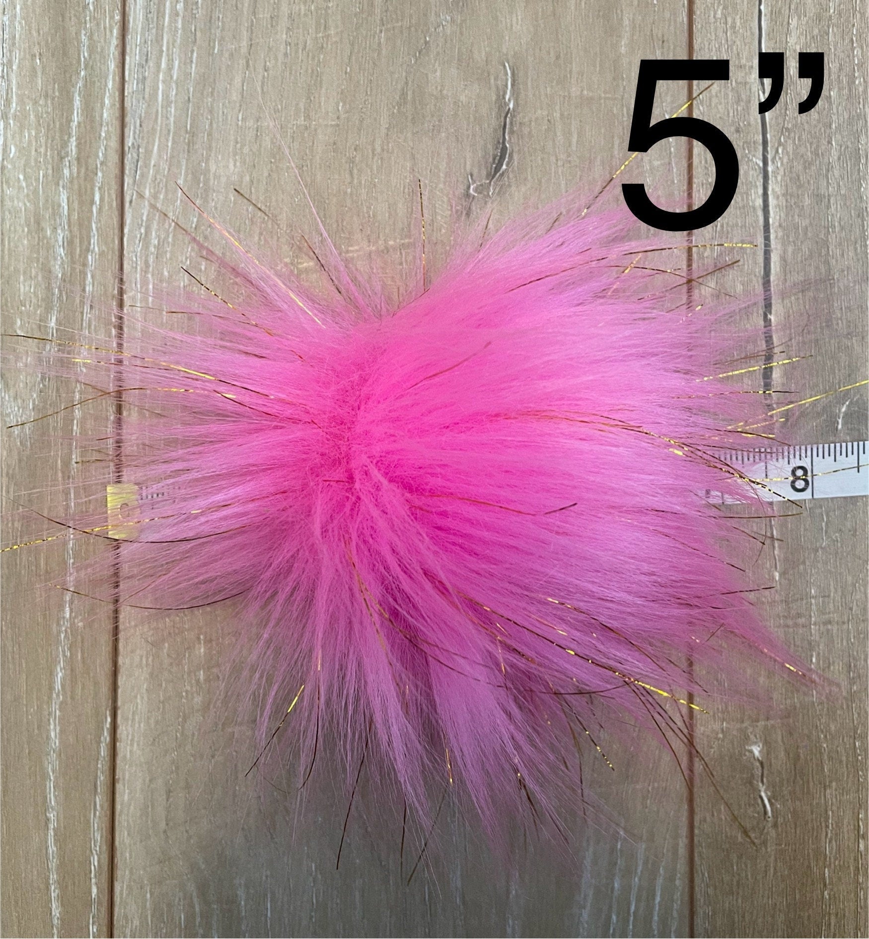 Bright pink with gold tinsel faux fur Pom Pom
