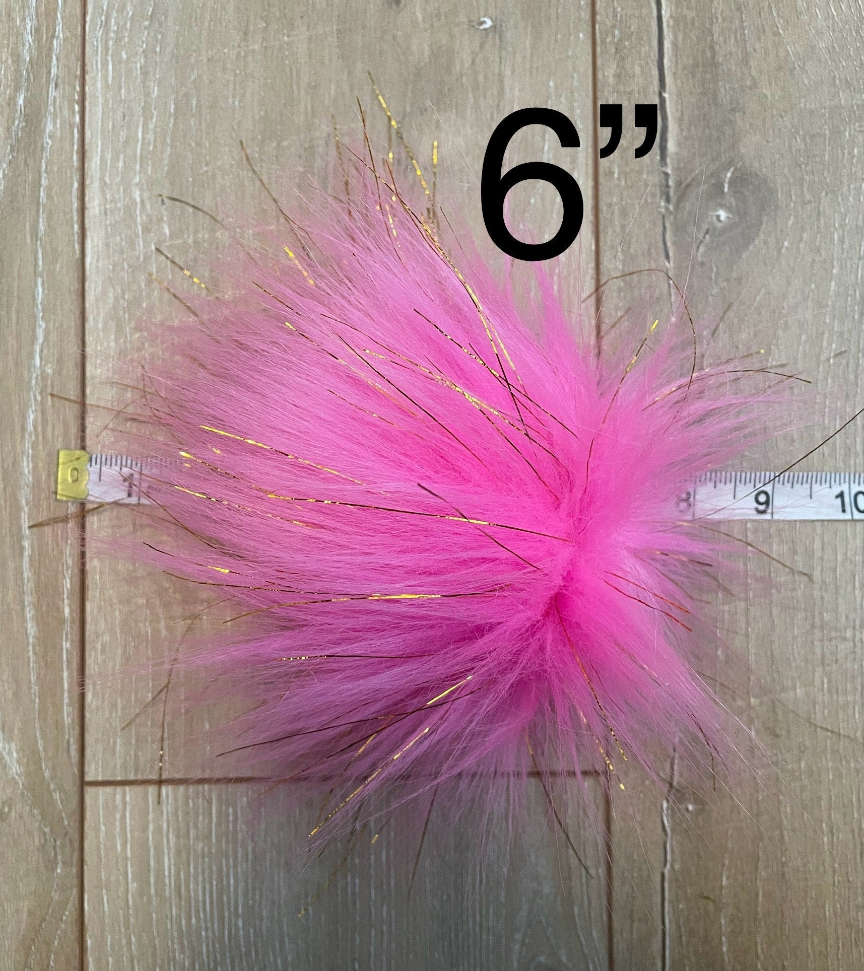 Bright pink with gold tinsel faux fur Pom Pom