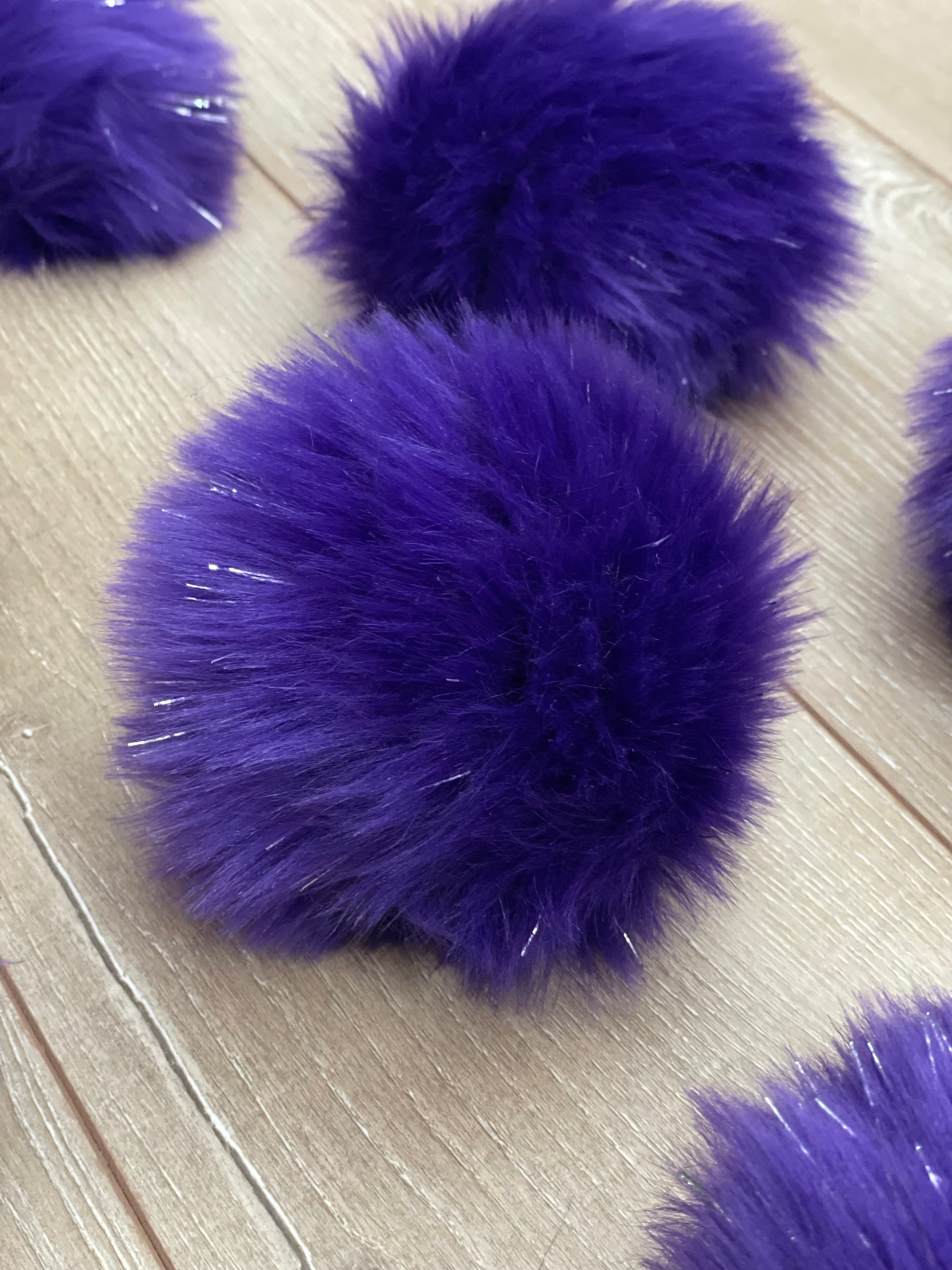 Purple tinsel faux fur Pom