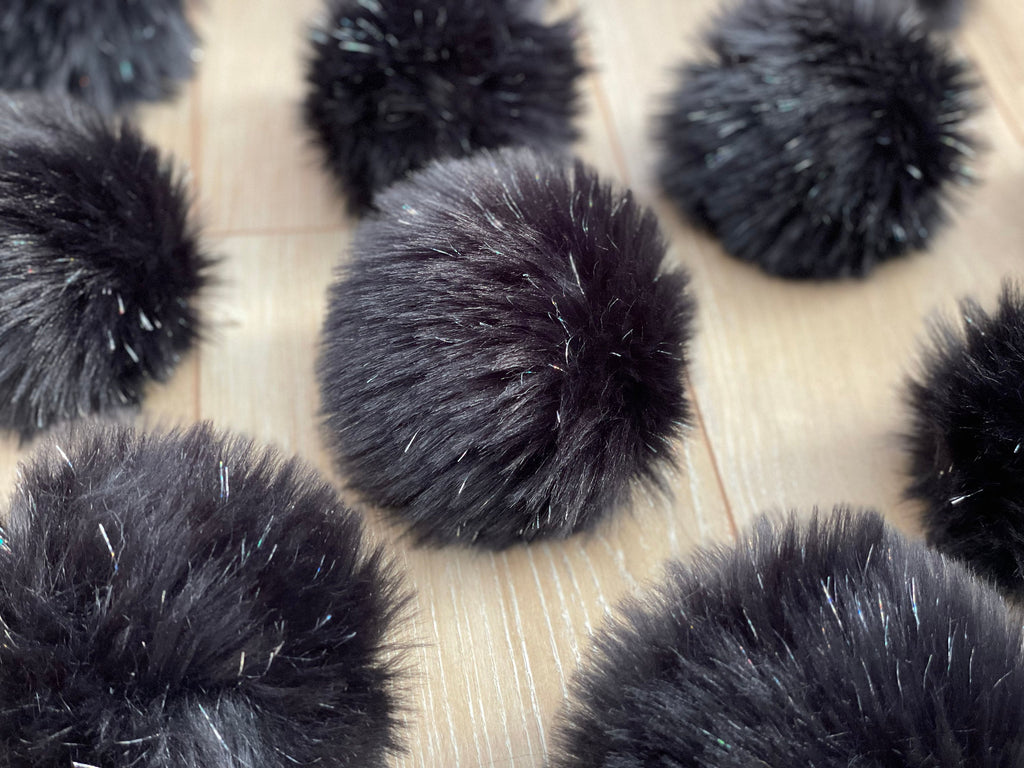 Black faux fur tinsel pom