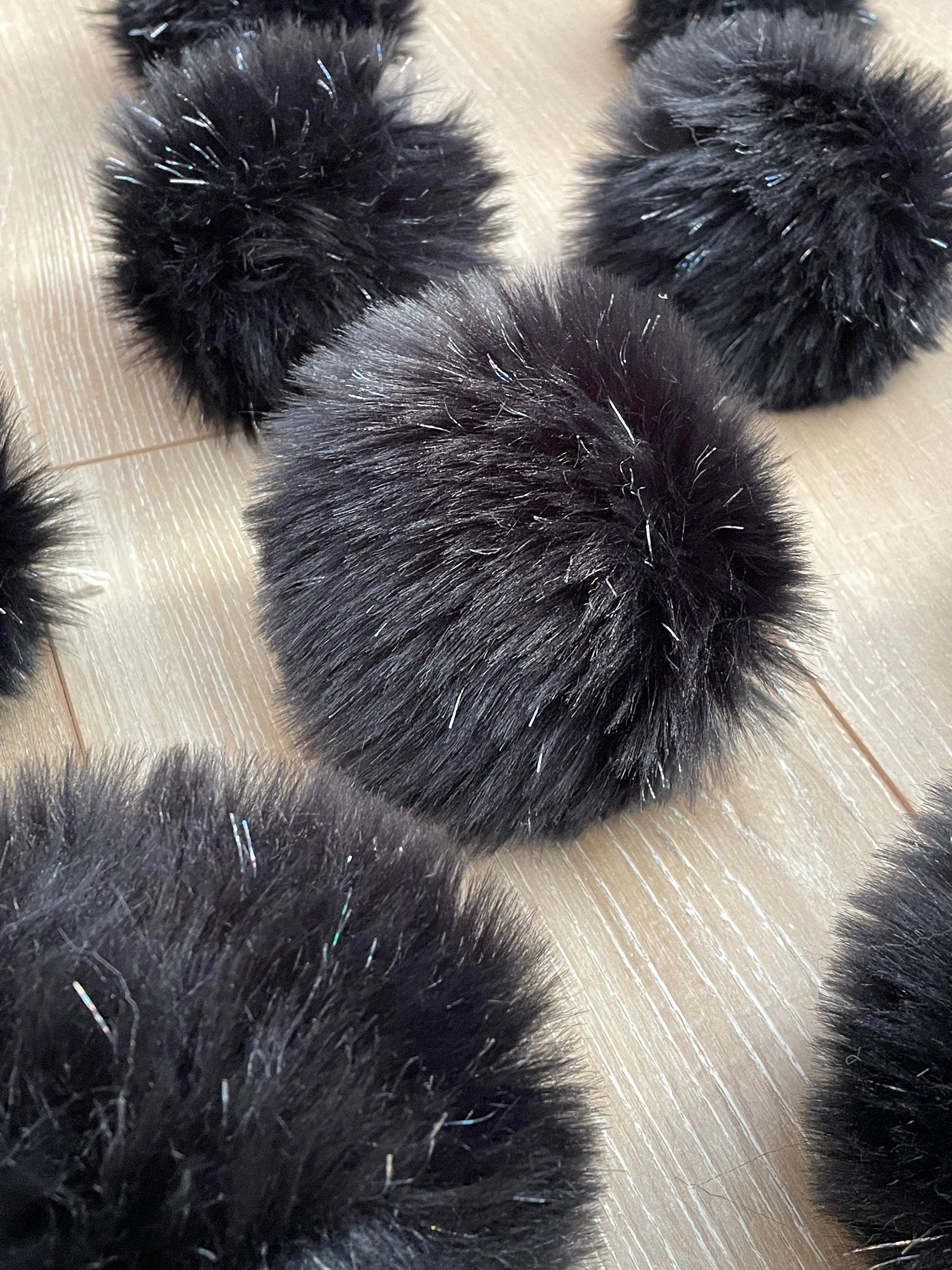 Black faux fur tinsel pom