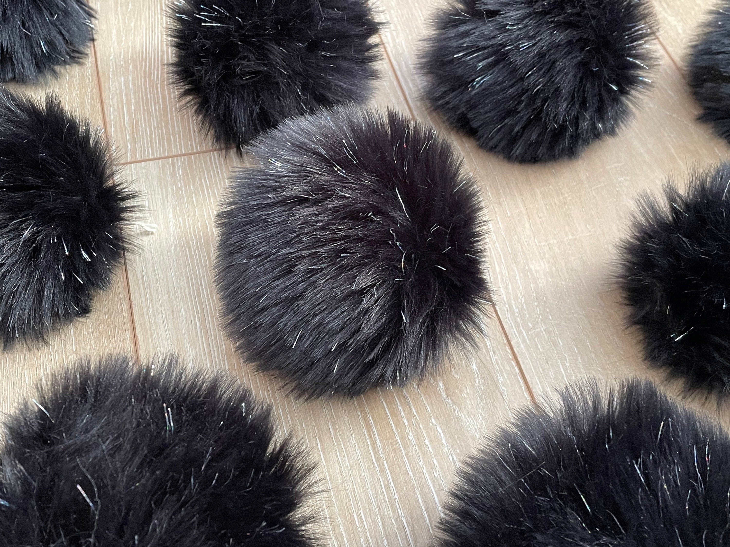 Black faux fur tinsel pom