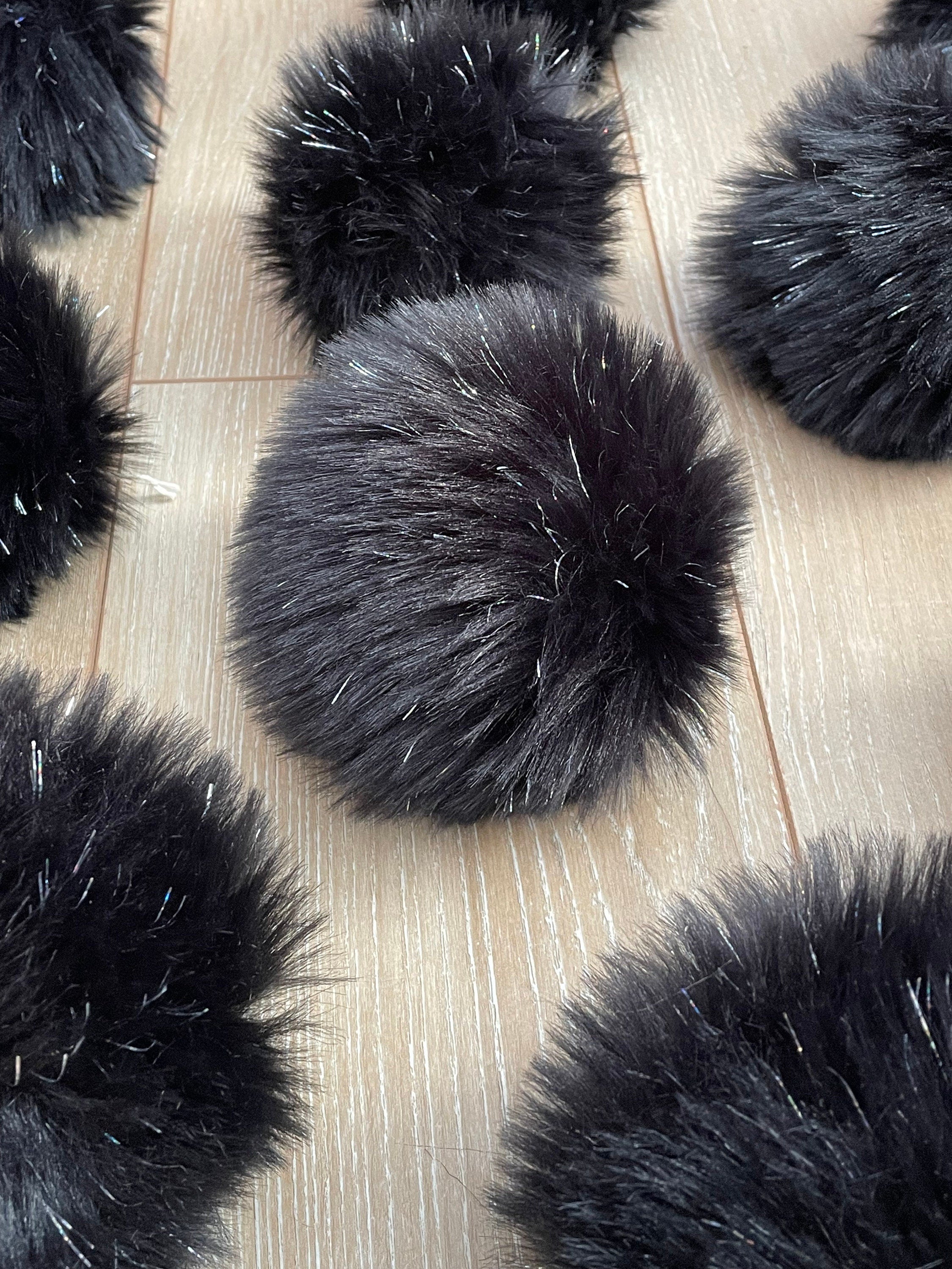 Black faux fur tinsel pom